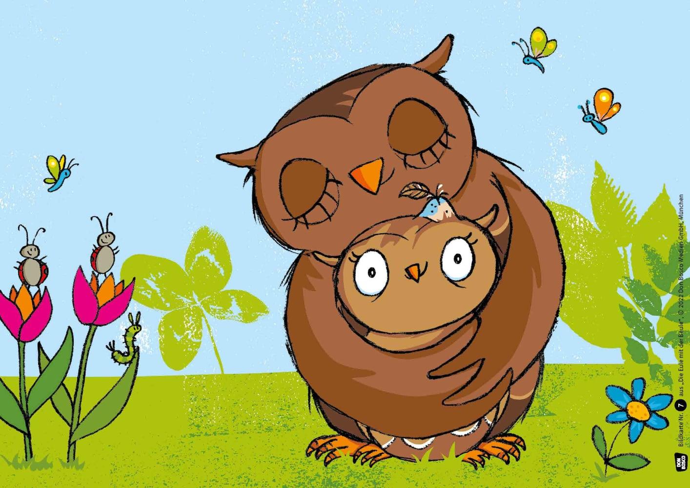 Beispielinhalt (Bild) Die Eule mit der Beule. Kamishibai Bildkartenset