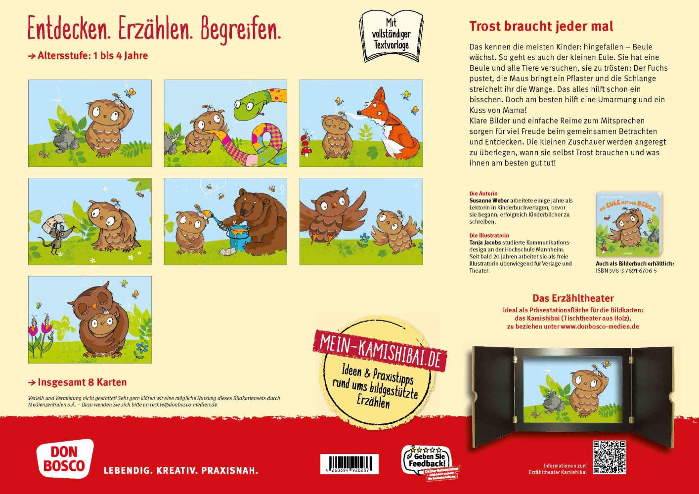 Beispielinhalt (Bild) Die Eule mit der Beule. Kamishibai Bildkartenset