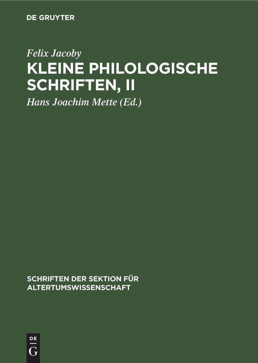 Vorderes Coverbild Kleine Philologische Schriften, II