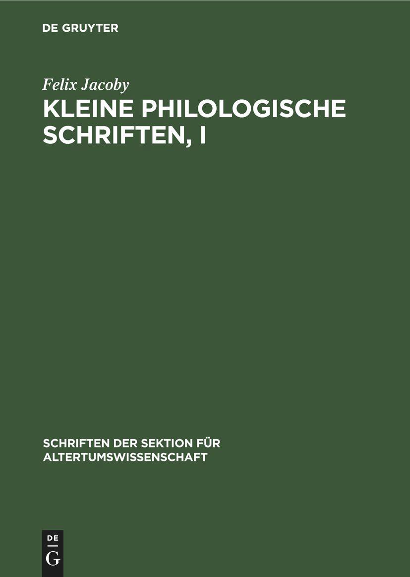 Vorderes Coverbild Kleine Philologische Schriften, I
