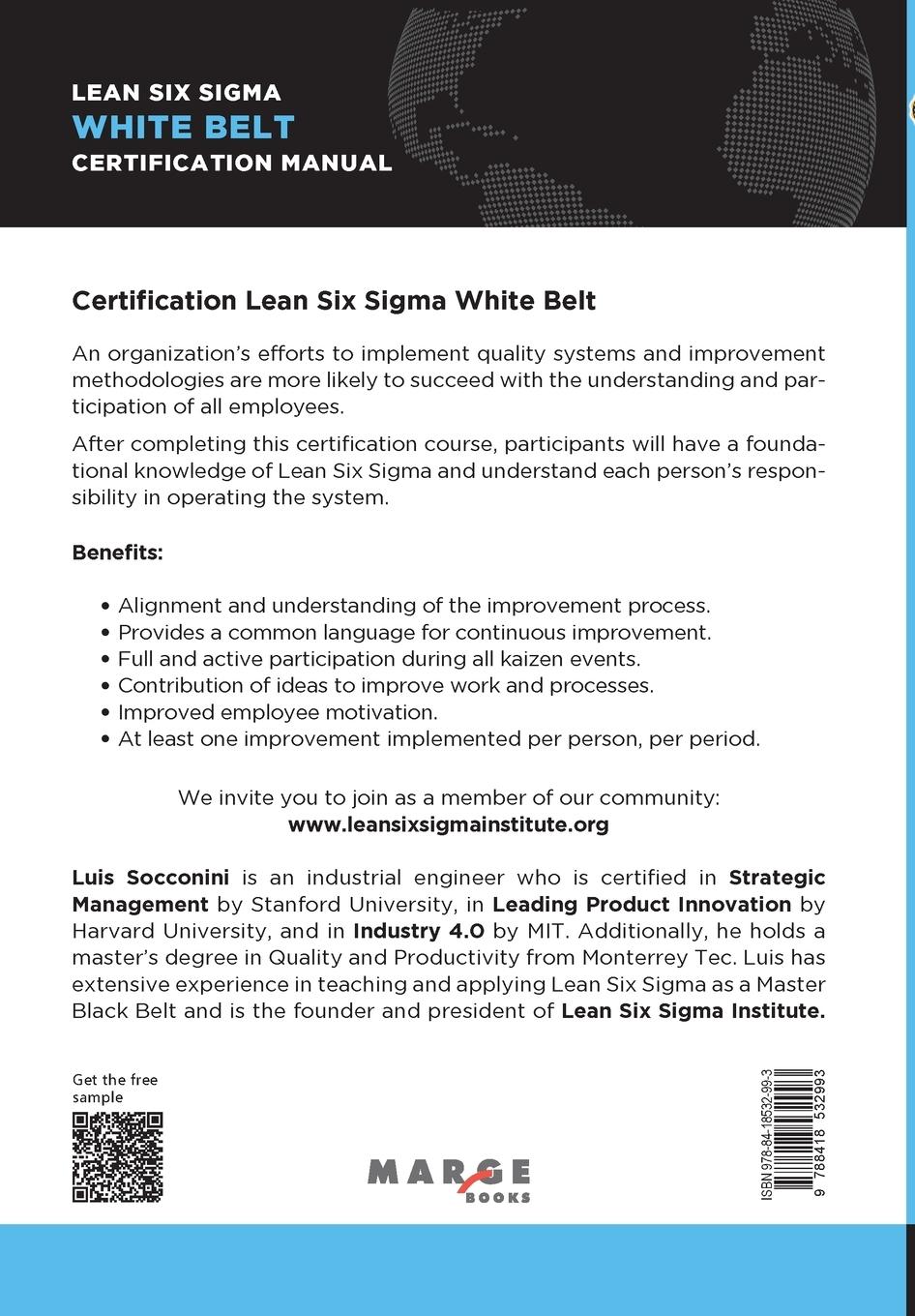 Rückseitencover Lean Six Sigma White Belt. Certification Manual