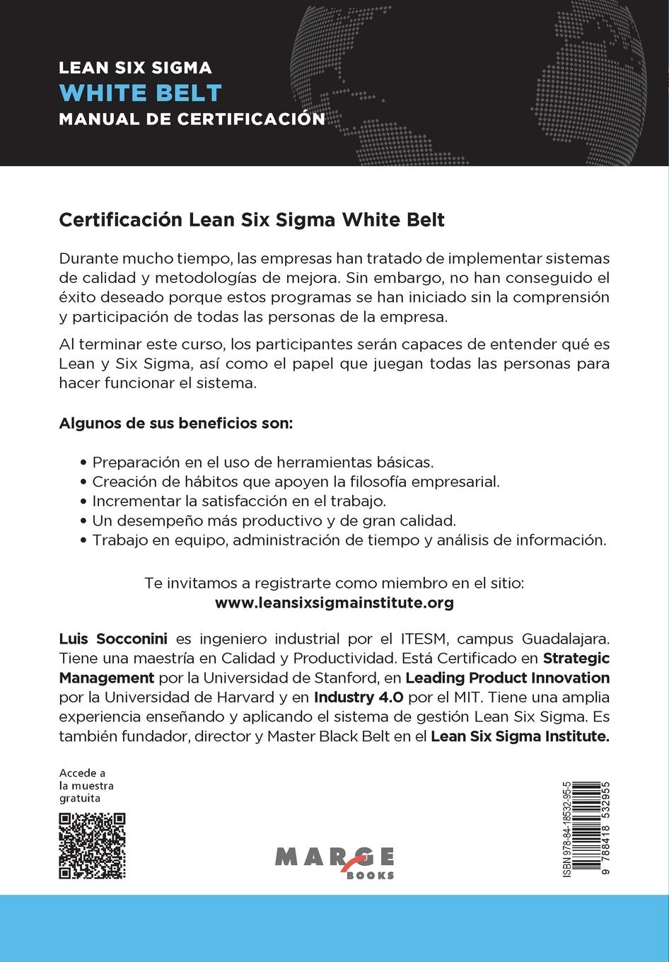 Rückseitencover Lean Six Sigma White Belt. Manual de certificación