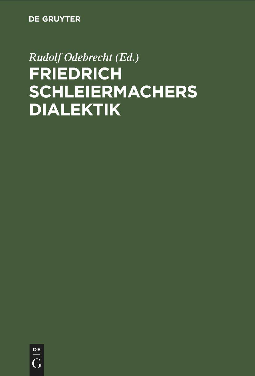 Vorderes Coverbild Friedrich Schleiermachers Dialektik