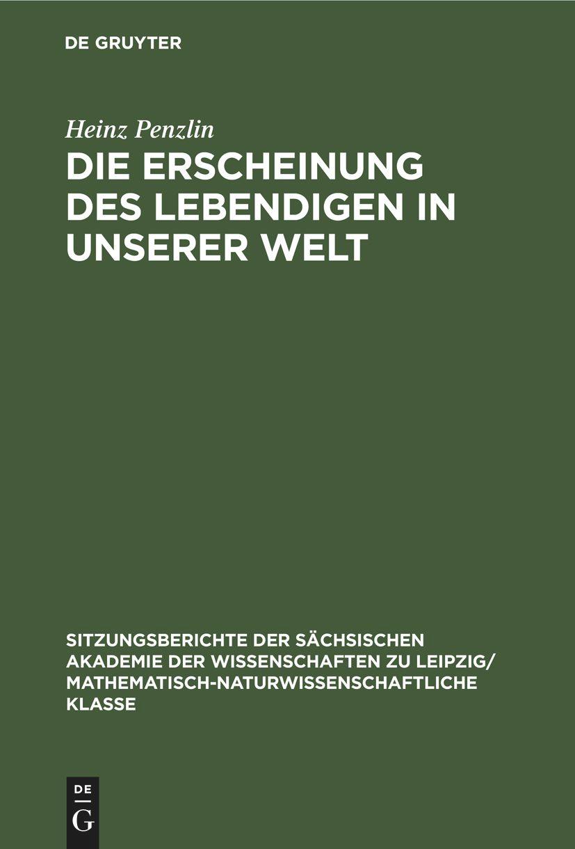 Vorderes Coverbild Die Erscheinung des Lebendigen in unserer Welt