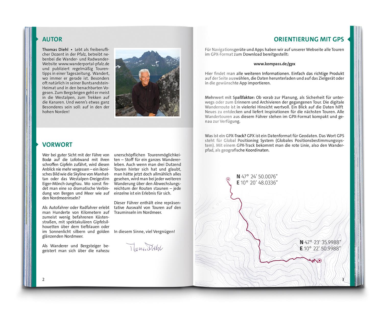 Beispielinhalt (Bild) KOMPASS Wanderführer Lofoten, Vesterålen und Senja, 70 Touren mit Extra-Tourenkarte
