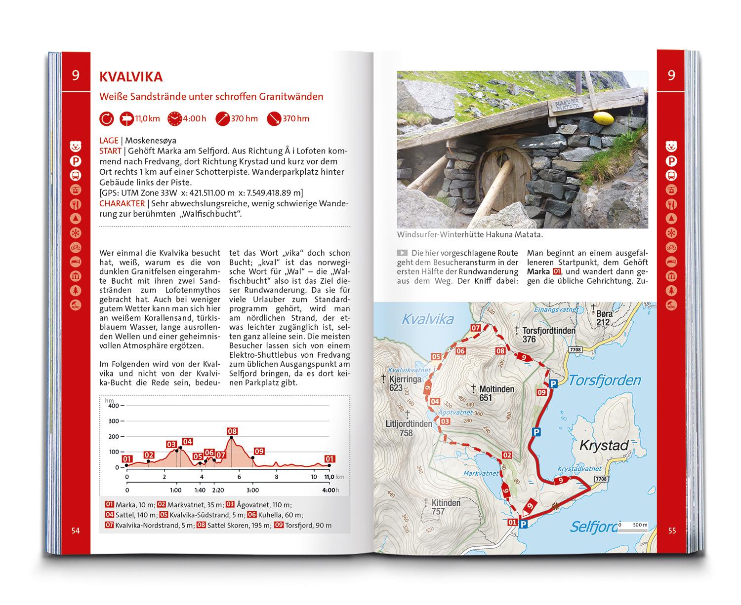 Beispielinhalt (Bild) KOMPASS Wanderführer Lofoten, Vesterålen und Senja, 70 Touren mit Extra-Tourenkarte