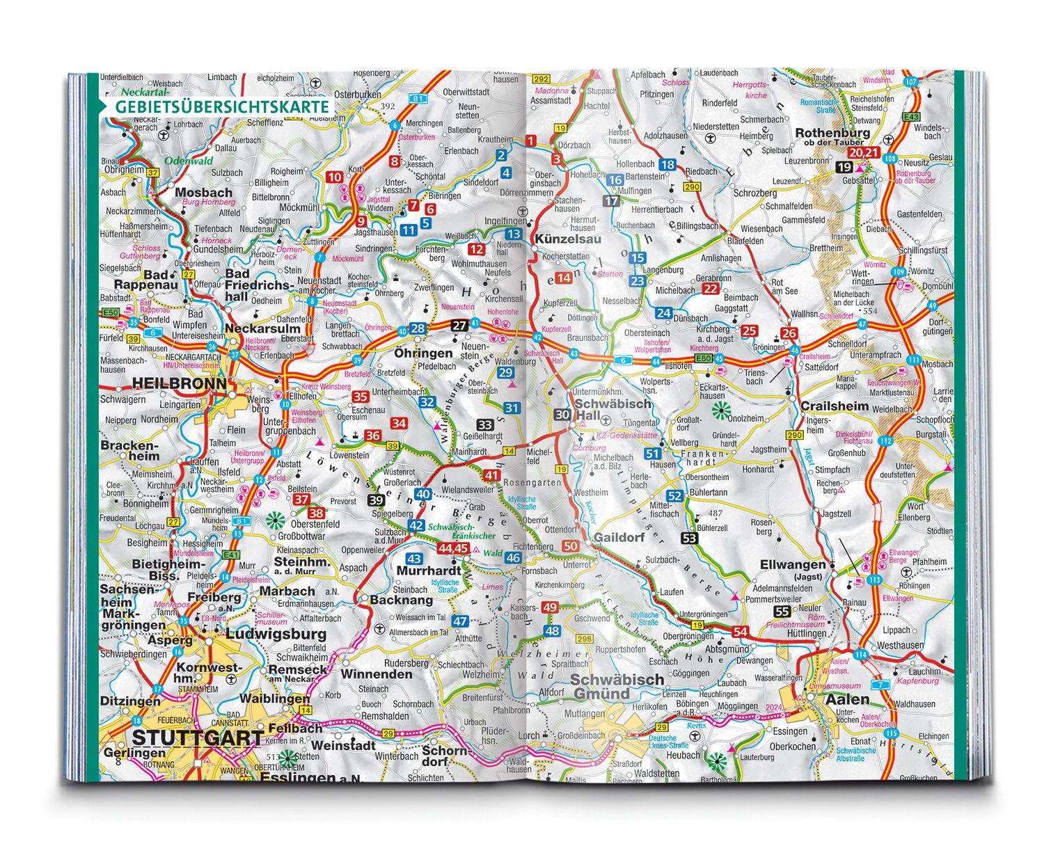 Beispielinhalt (Bild) KOMPASS Wanderführer Hohenlohe, Mainhardter Wald, Löwensteiner und Ellwanger Berge, 55 Touren mit Extra-Tourenkarte