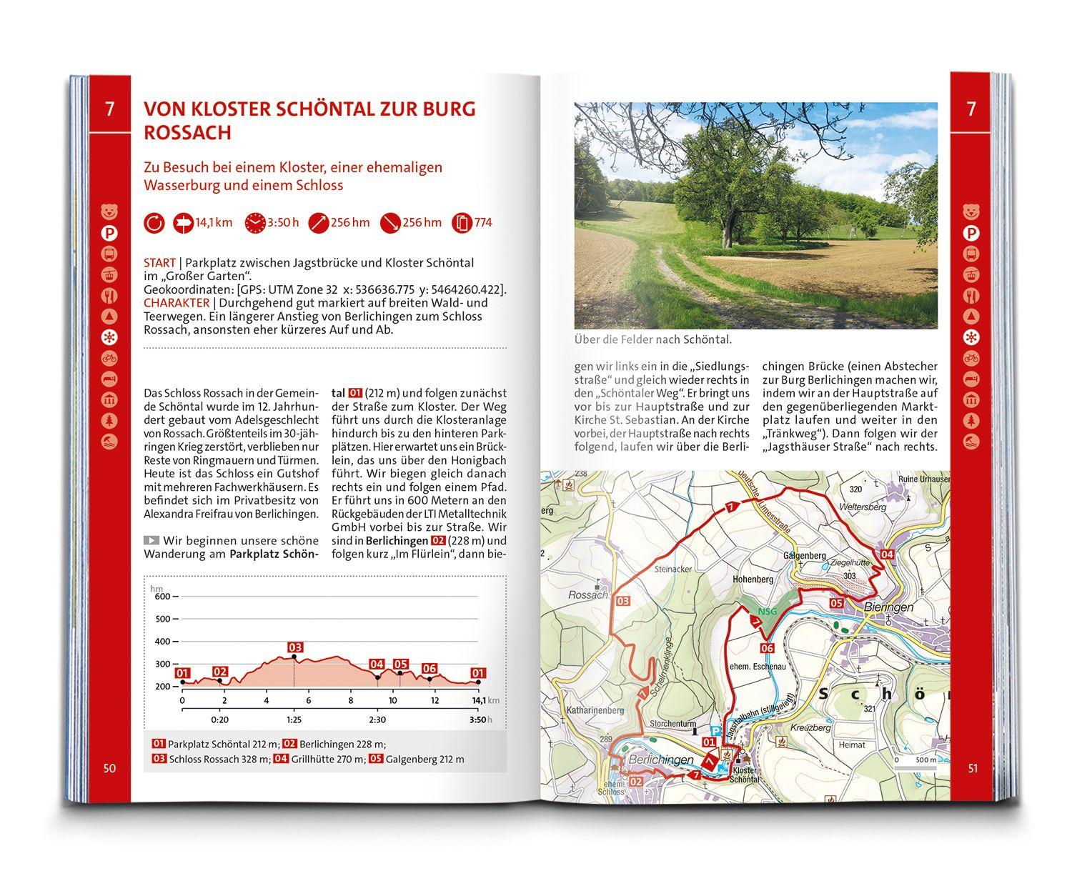 Beispielinhalt (Bild) KOMPASS Wanderführer Hohenlohe, Mainhardter Wald, Löwensteiner und Ellwanger Berge, 55 Touren mit Extra-Tourenkarte
