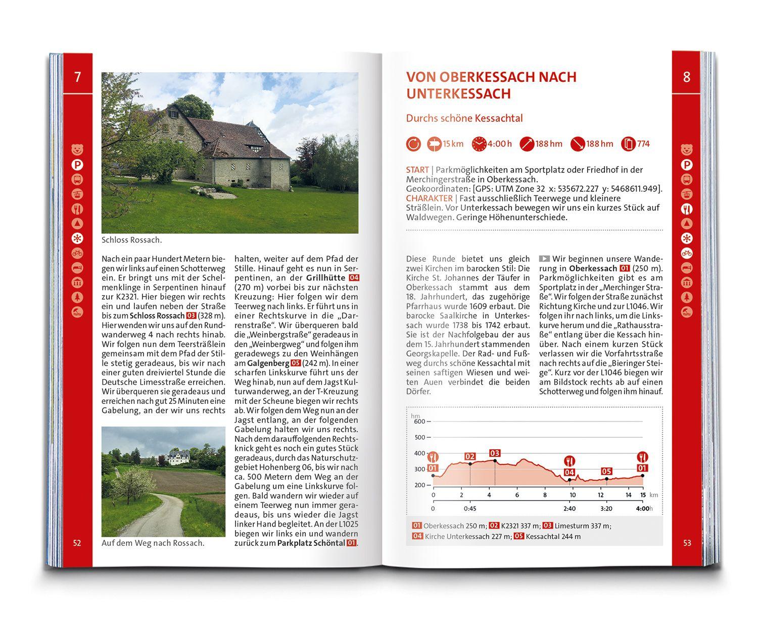 Beispielinhalt (Bild) KOMPASS Wanderführer Hohenlohe, Mainhardter Wald, Löwensteiner und Ellwanger Berge, 55 Touren mit Extra-Tourenkarte