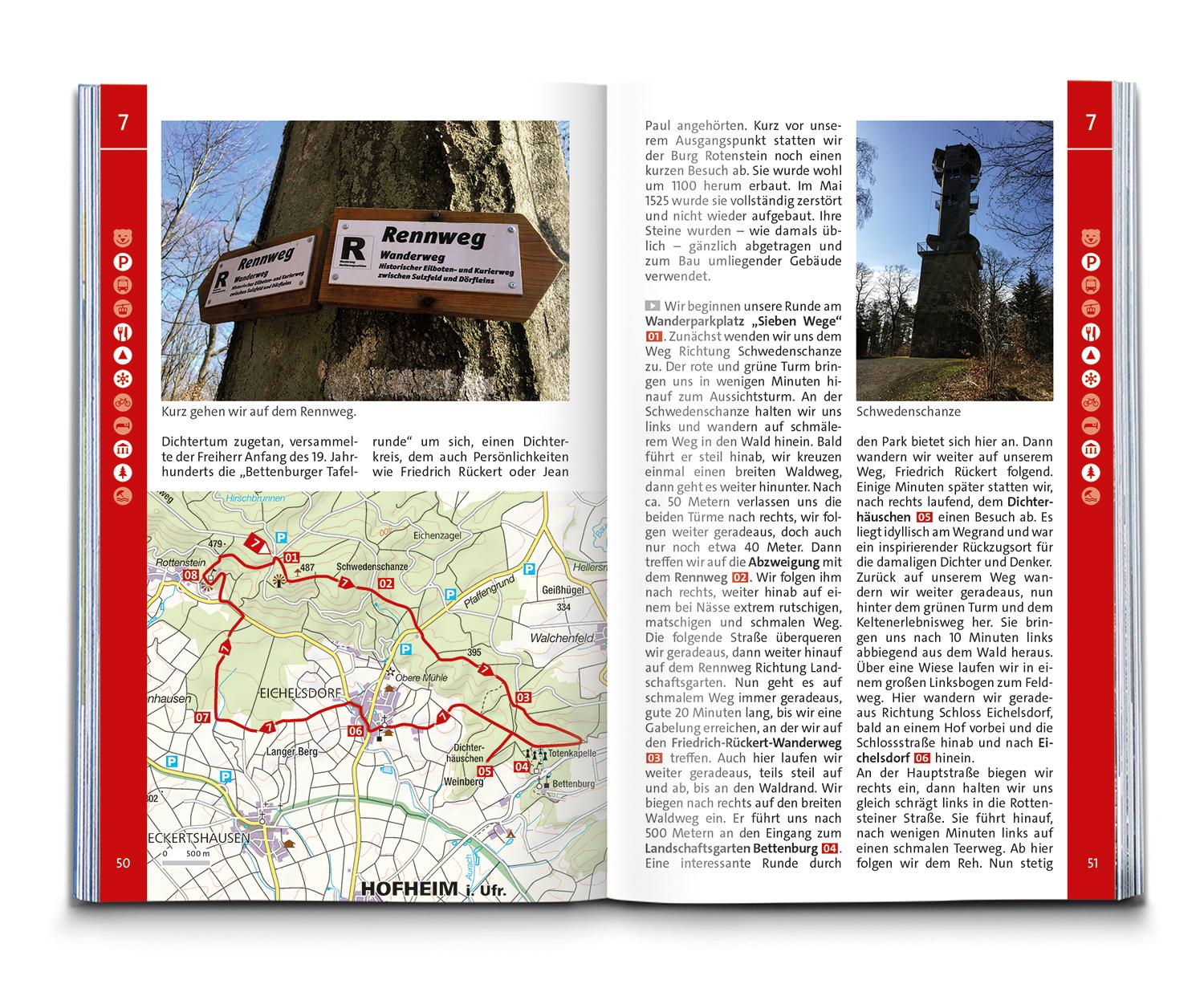 Beispielinhalt (Bild) KOMPASS Wanderführer Steigerwald mit Haßbergen und Frankenhöhe, 55 Touren mit Extra-Tourenkarte