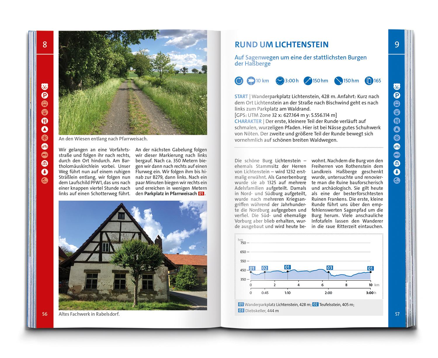Beispielinhalt (Bild) KOMPASS Wanderführer Steigerwald mit Haßbergen und Frankenhöhe, 55 Touren mit Extra-Tourenkarte