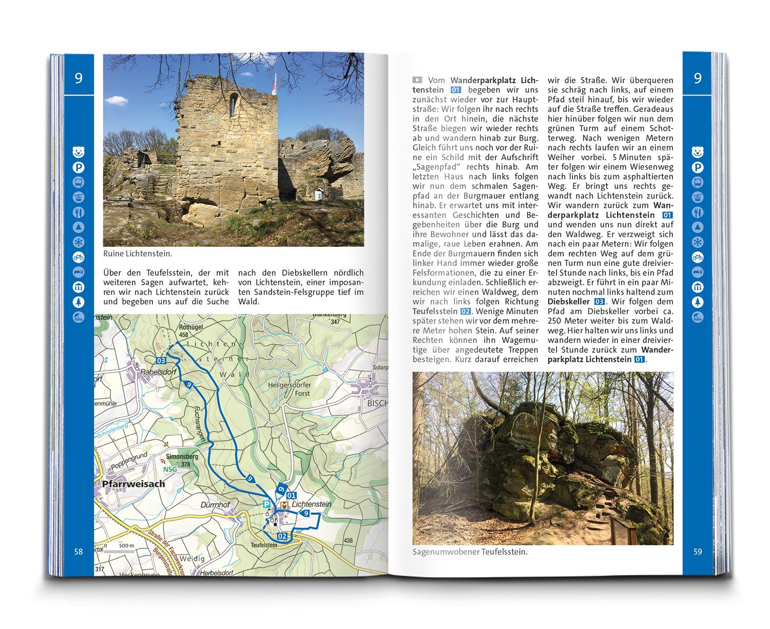 Beispielinhalt (Bild) KOMPASS Wanderführer Steigerwald mit Haßbergen und Frankenhöhe, 55 Touren mit Extra-Tourenkarte