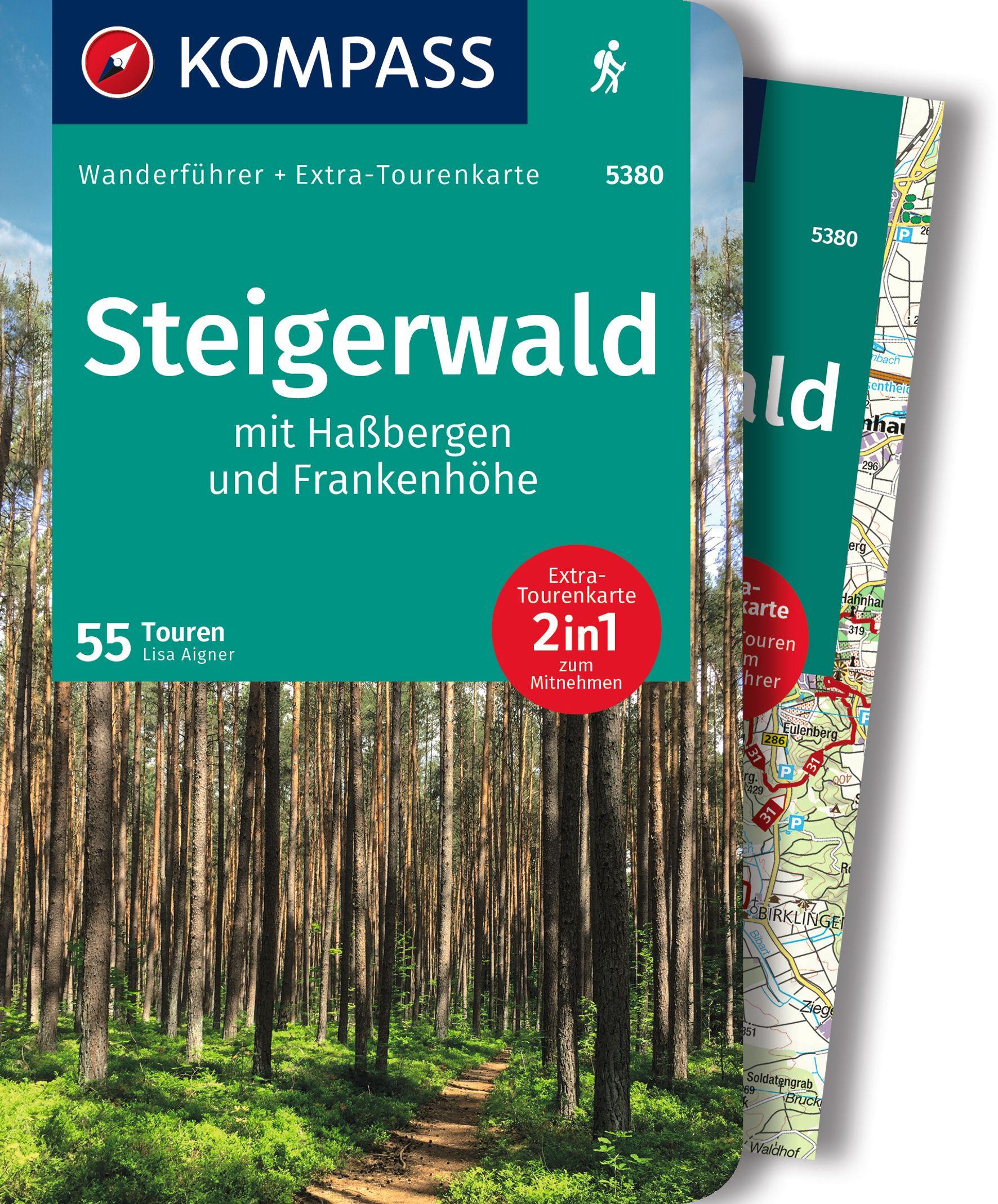 Vorderes Coverbild KOMPASS Wanderführer Steigerwald mit Haßbergen und Frankenhöhe, 55 Touren mit Extra-Tourenkarte