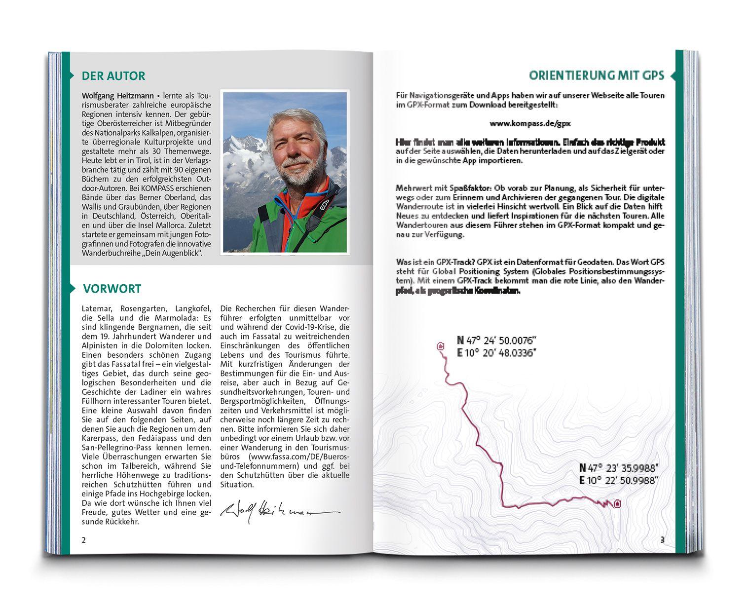 Beispielinhalt (Bild) KOMPASS Wanderführer Fassatal, Rosengarten, 60 Touren mit Extra-Tourenkarte