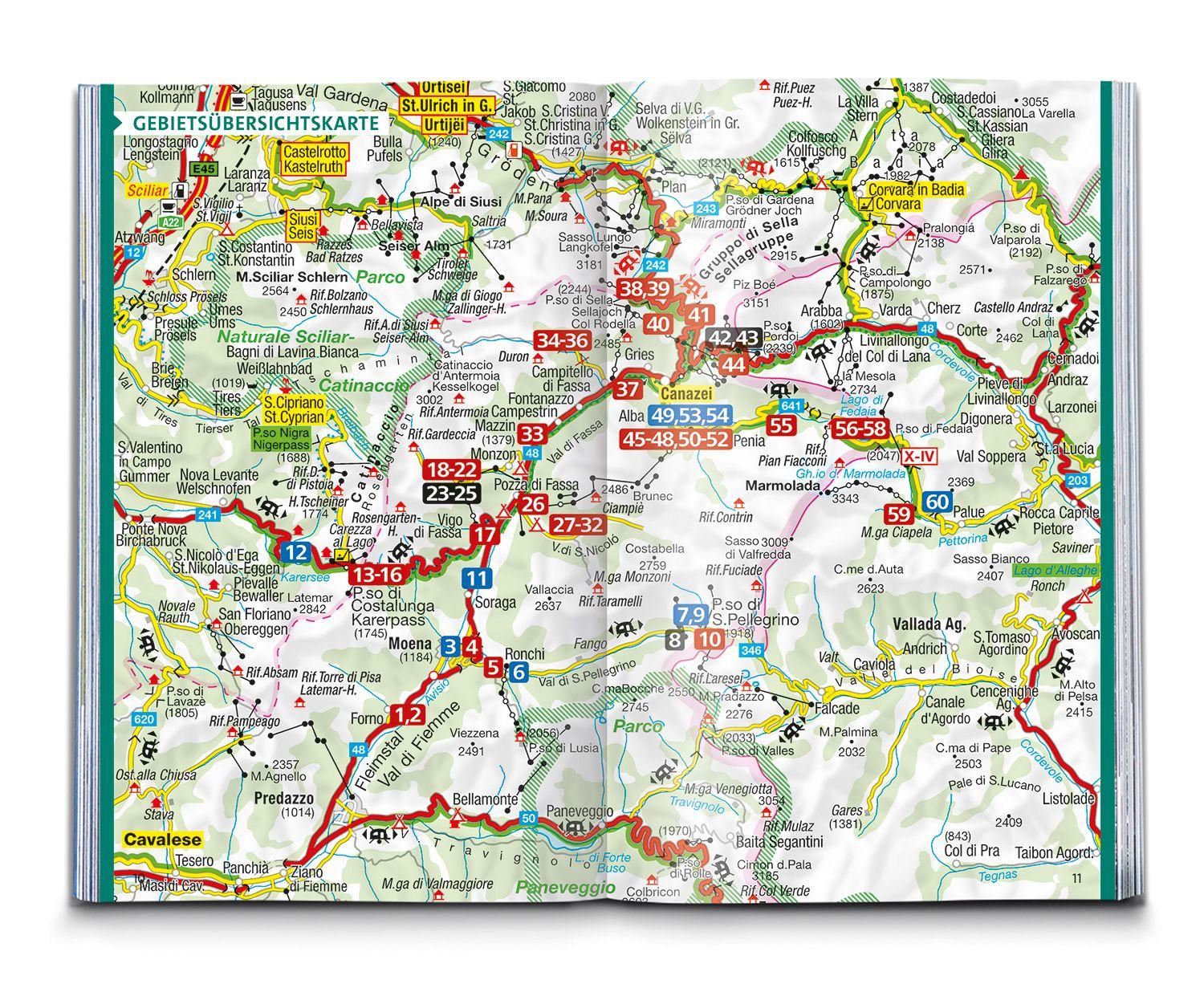 Beispielinhalt (Bild) KOMPASS Wanderführer Fassatal, Rosengarten, 60 Touren mit Extra-Tourenkarte