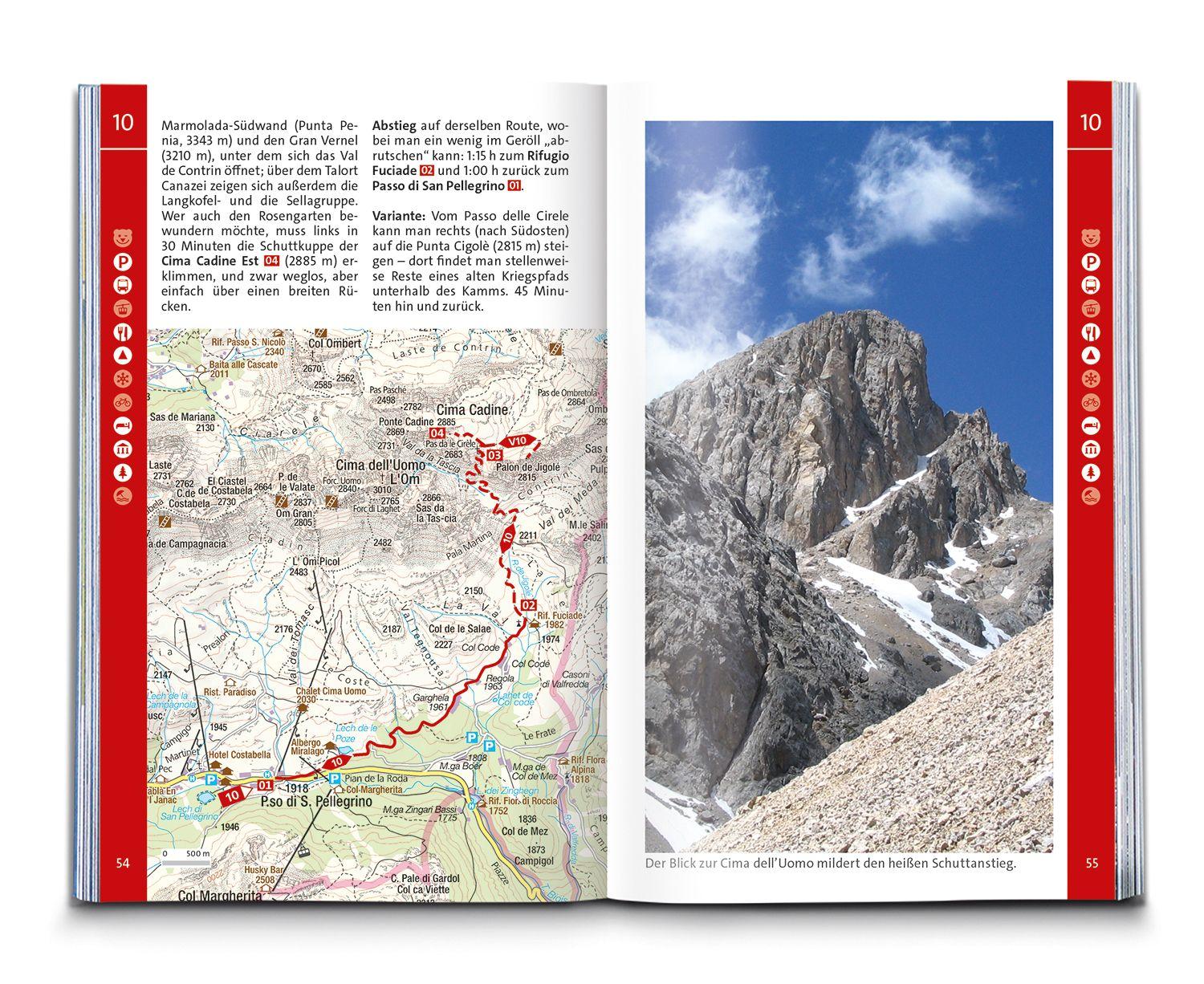 Beispielinhalt (Bild) KOMPASS Wanderführer Fassatal, Rosengarten, 60 Touren mit Extra-Tourenkarte