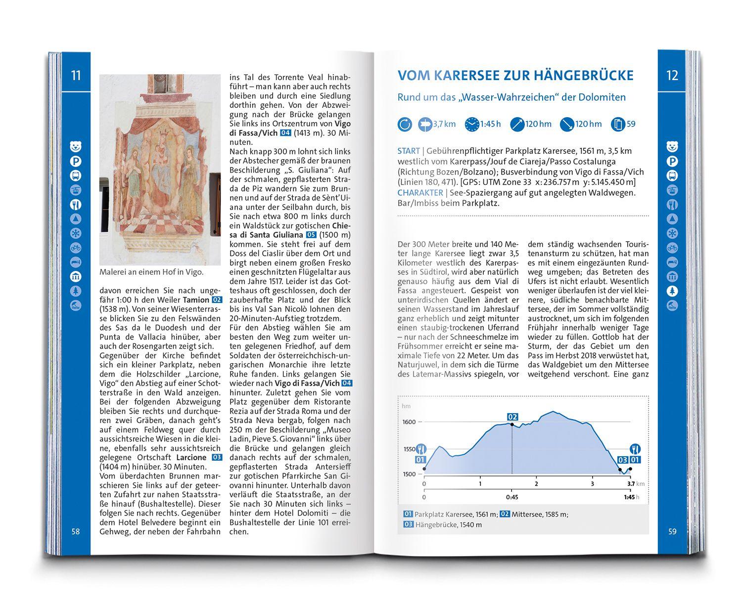 Beispielinhalt (Bild) KOMPASS Wanderführer Fassatal, Rosengarten, 60 Touren mit Extra-Tourenkarte