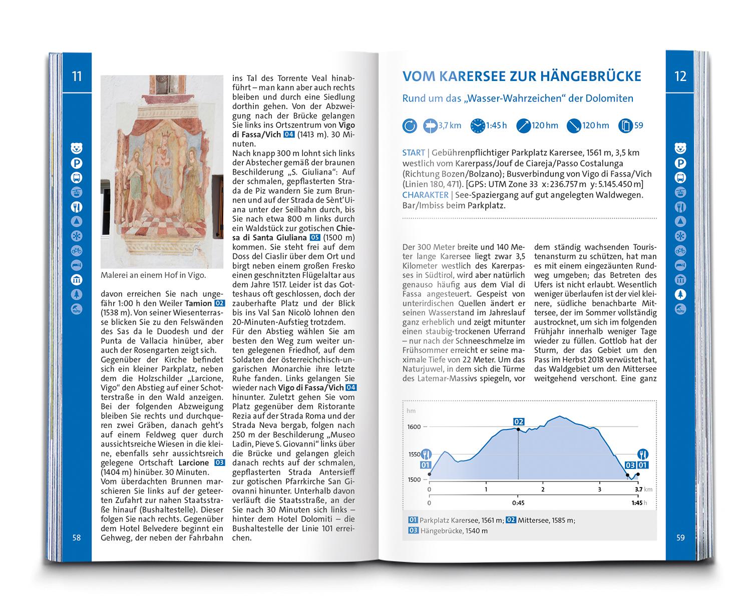 Beispielinhalt (Bild) KOMPASS Wanderführer Fassatal, Rosengarten, 60 Touren mit Extra-Tourenkarte