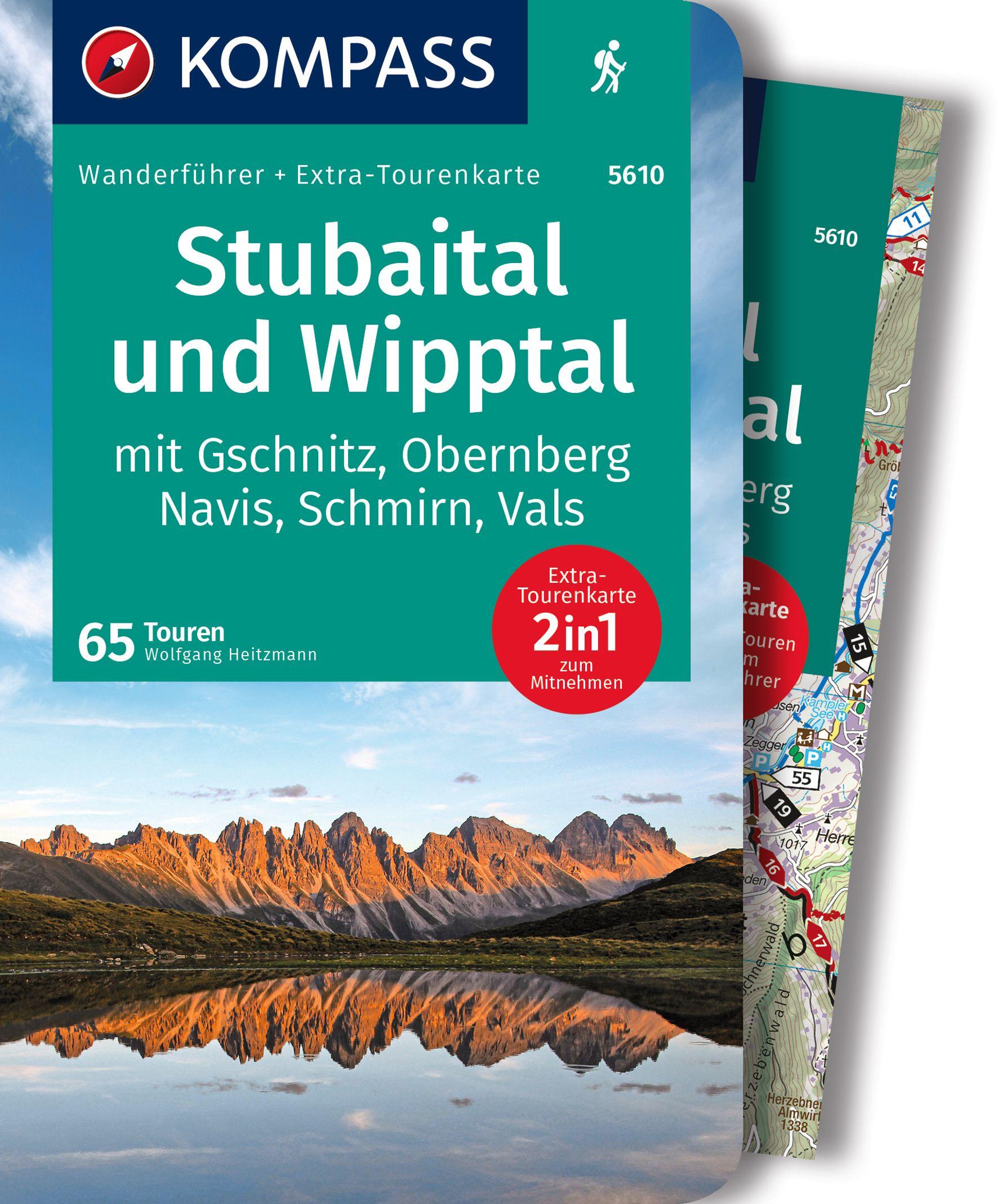 Vorderes Coverbild KOMPASS Wanderführer Stubaital und Wipptal mit Gschnitz, Obernberg, Navis, Schmirn, Vals, 65 Touren mit Extra-Tourenkarte