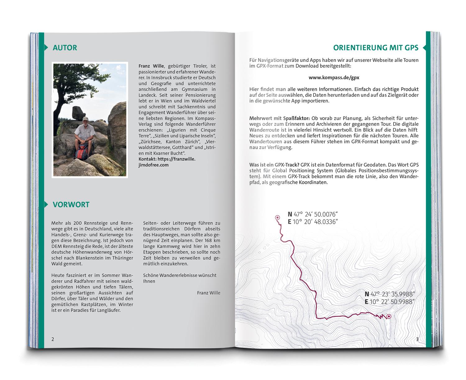 Beispielinhalt (Bild) KOMPASS Wanderführer Rennsteig, 10 Etappen mit Extra-Tourenkarte