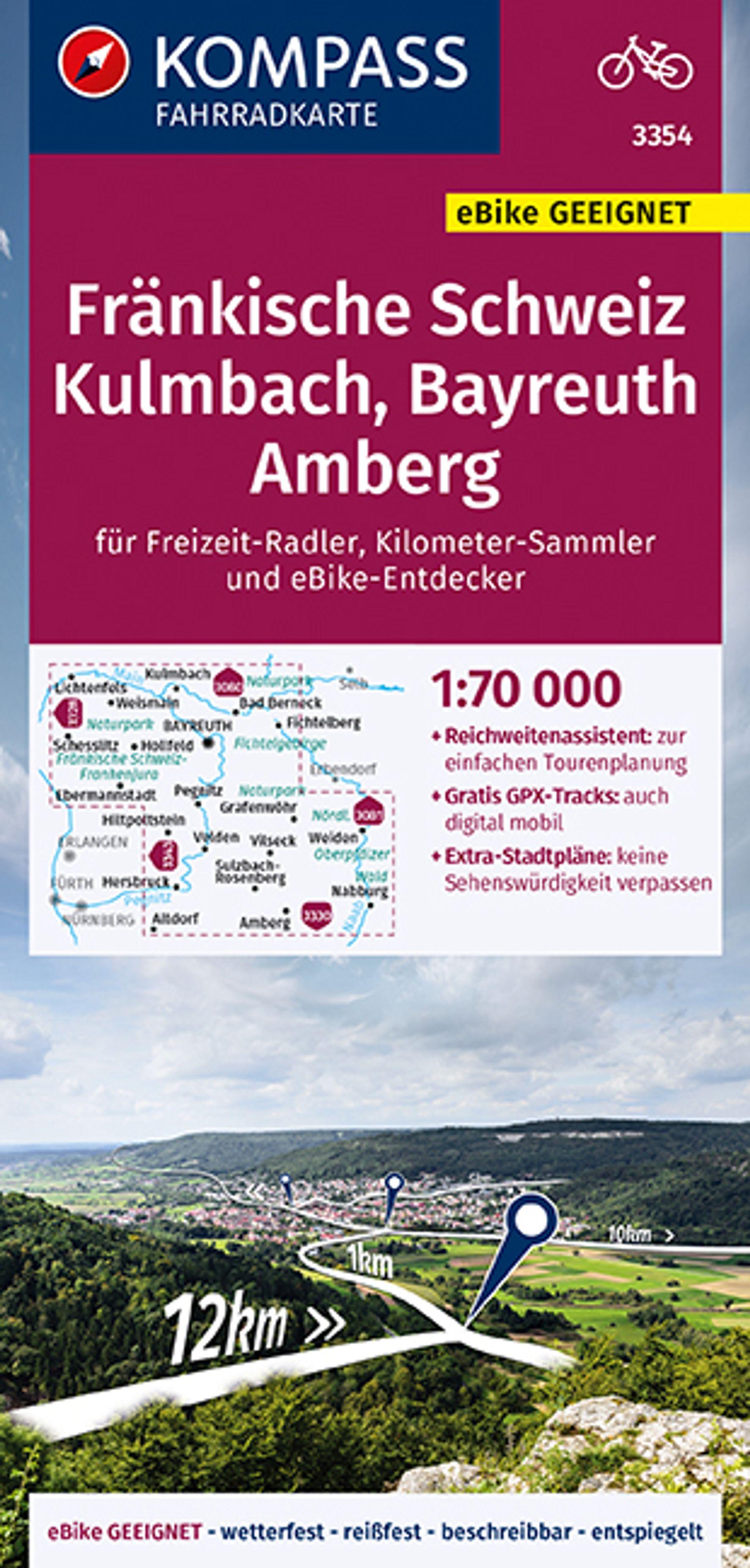 Vorderes Coverbild KOMPASS Fahrradkarte 3354 Fränkische Schweiz, Kulmbach, Bayreuth, Amberg 1:70.000
