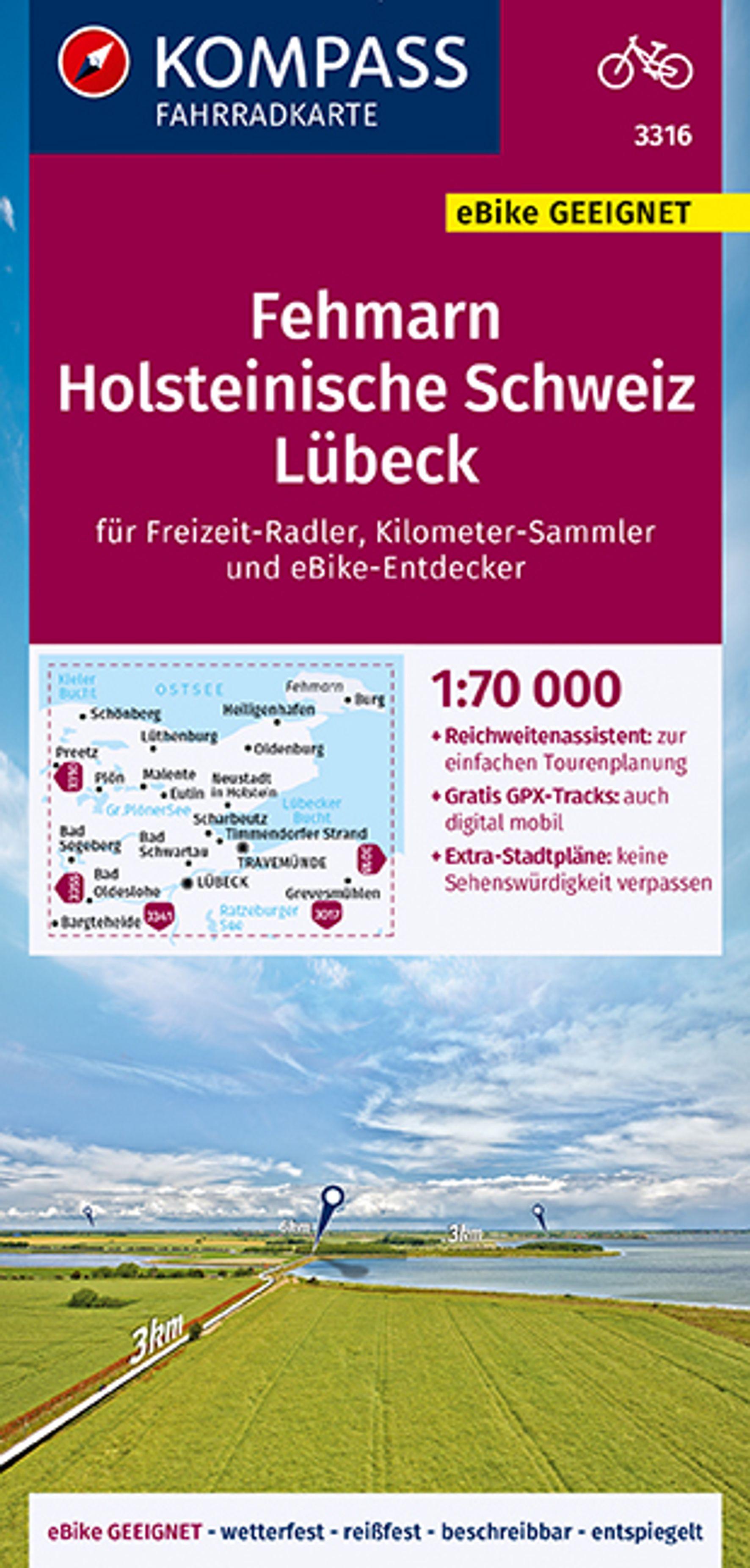 Vorderes Coverbild KOMPASS Fahrradkarte 3316 Fehmarn, Holsteinische Schweiz, Lübeck 1:70.000
