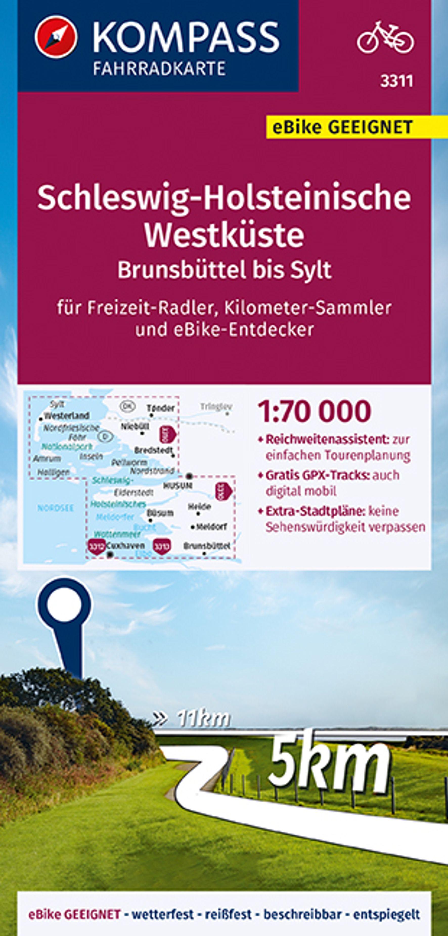 Vorderes Coverbild KOMPASS Fahrradkarte 3311 Schleswig-Holsteinische Westküste 1:70.000