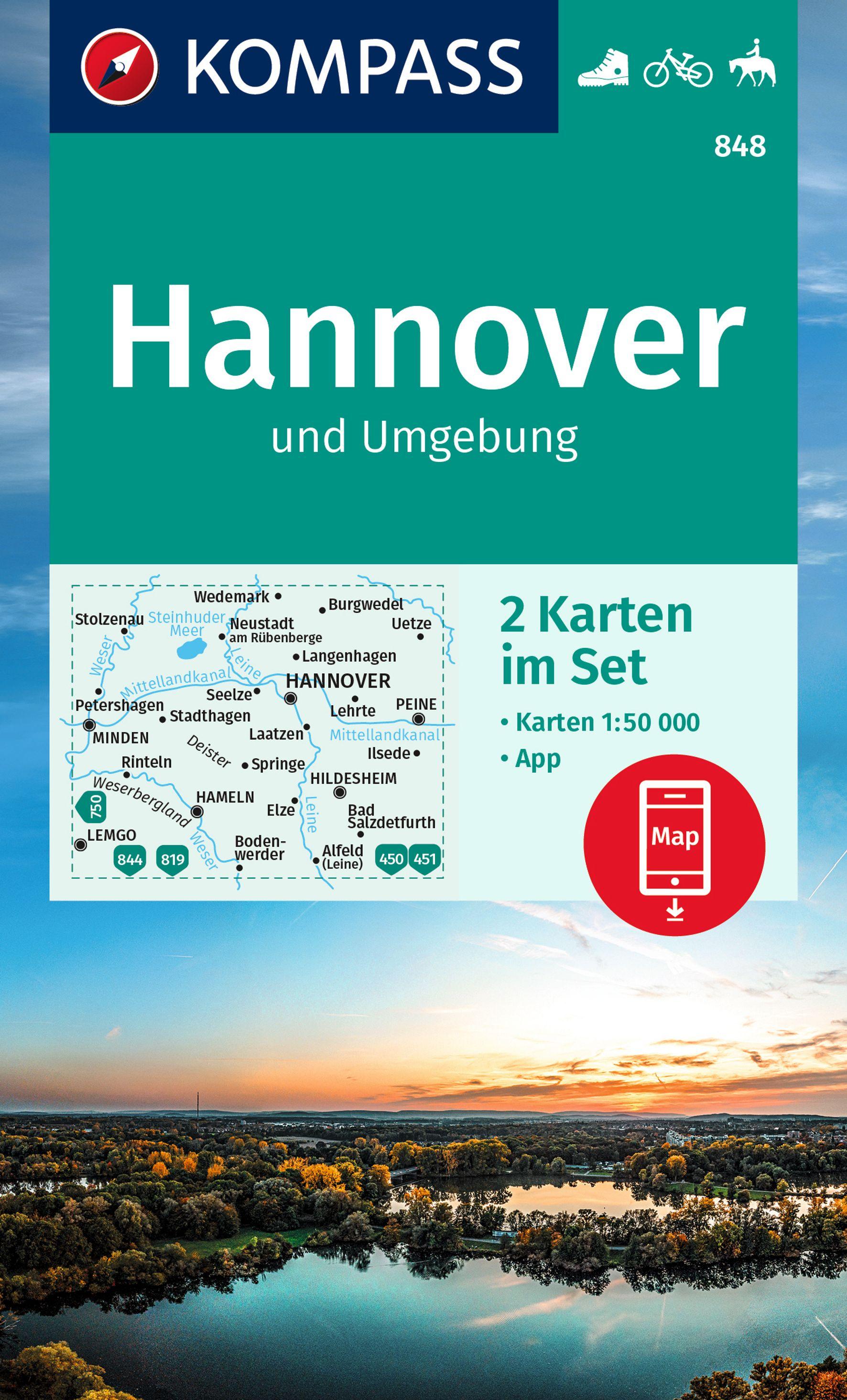 Vorderes Coverbild KOMPASS Wanderkarten-Set 848 Hannover und Umgebung (2 Karten) 1:50.000