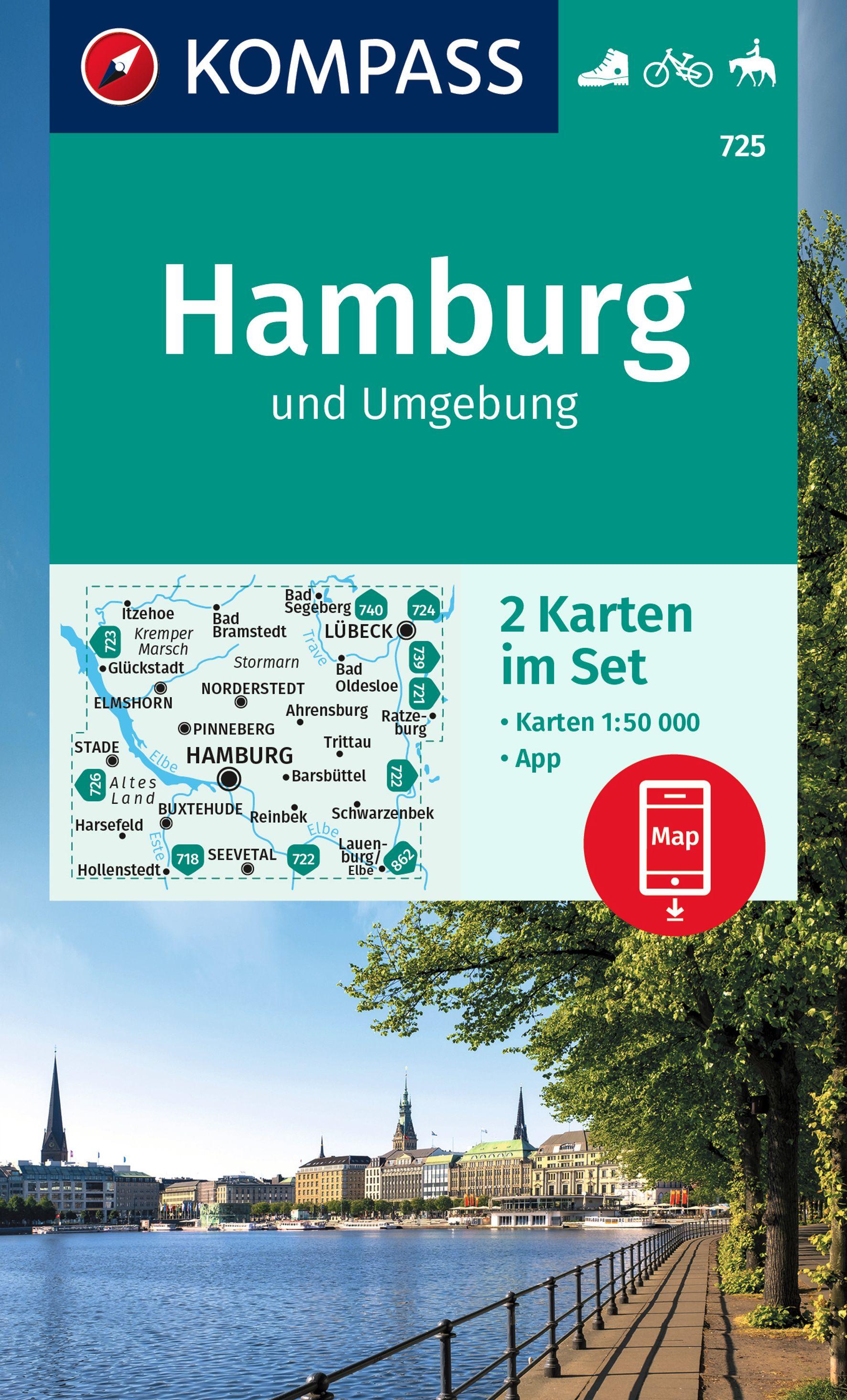 Vorderes Coverbild KOMPASS Wanderkarten-Set 725 Hamburg und Umgebung (2 Karten) 1:50.000