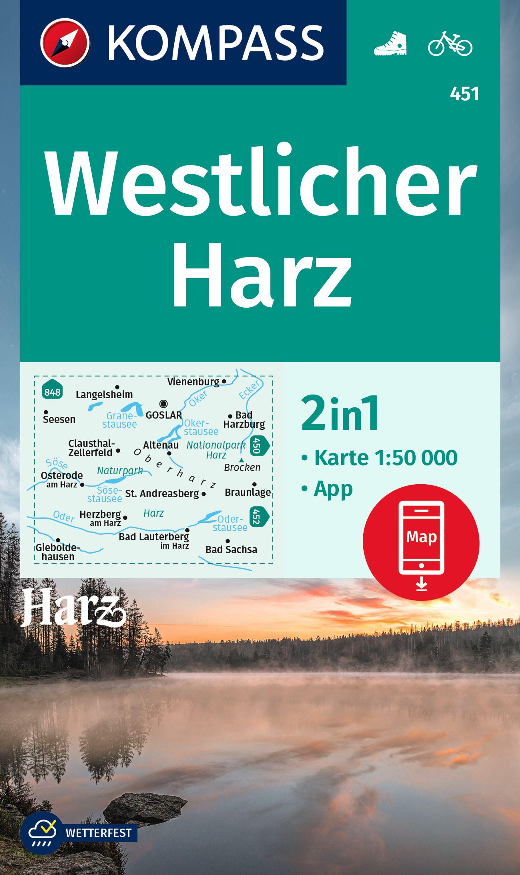 Vorderes Coverbild KOMPASS Wanderkarte 451 Westlicher Harz 1:50.000