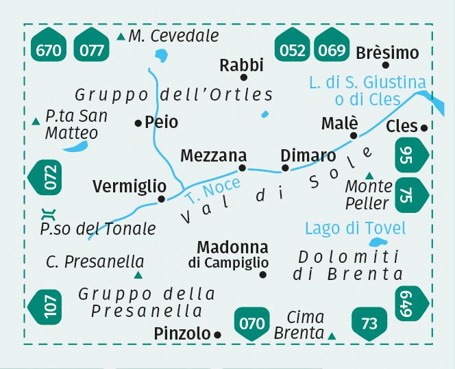 Beispielinhalt (Bild) KOMPASS Wanderkarte 119 Val di Sole, Madonna di Campiglio, Malè, Passo del Tonale, Peio, Rabbi 1:35.000