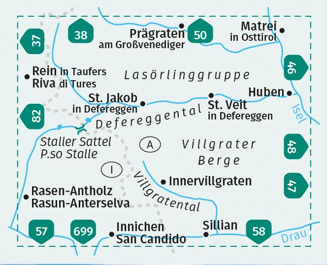 Beispielinhalt (Bild) KOMPASS Wanderkarte 45 Defereggental, Villgratental, Lasörlinggruppe, Villgrater Berge 1:50.000