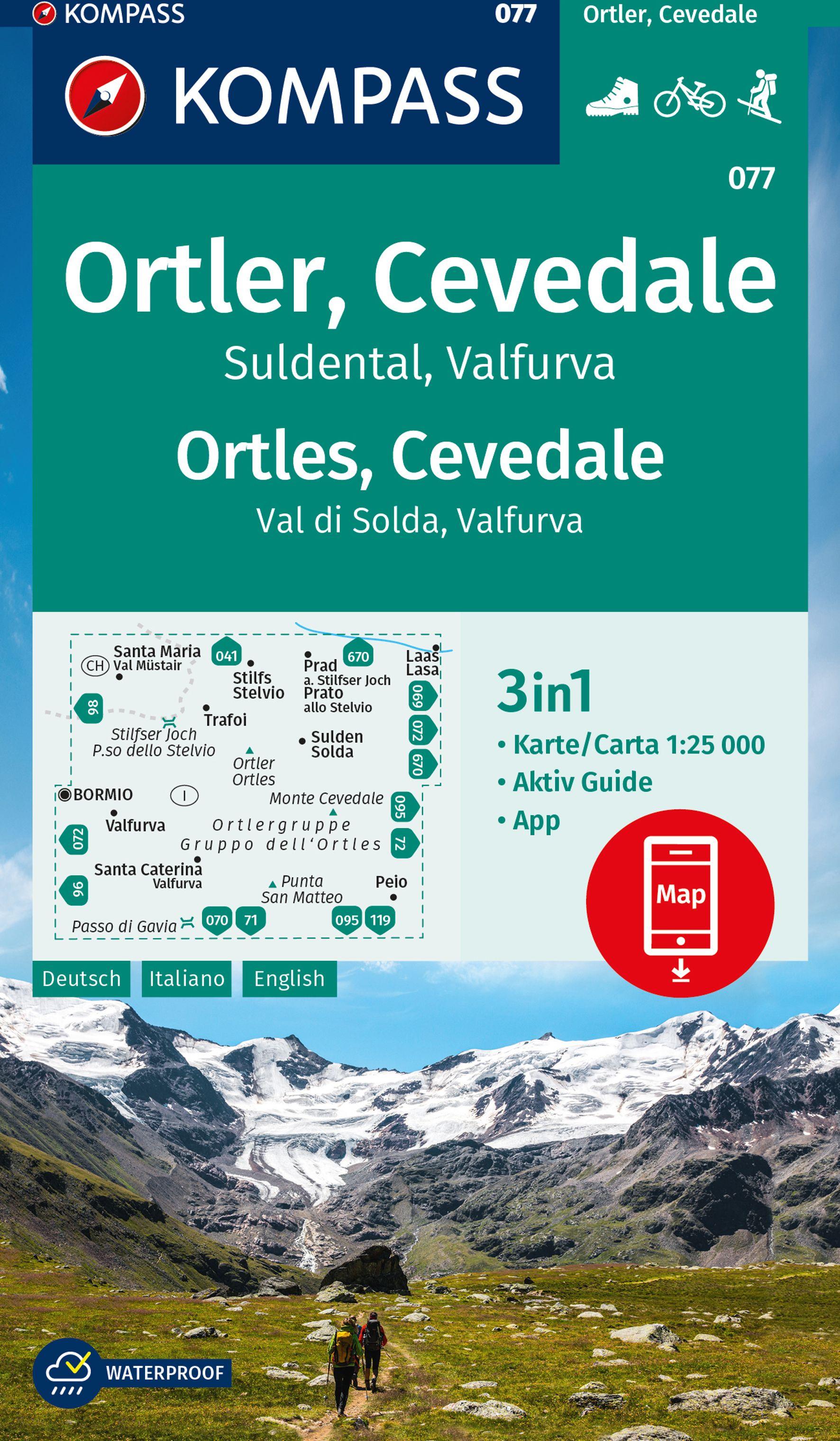 Vorderes Coverbild KOMPASS Wanderkarte 077 Ortler, Cevedale, Suldental, Valfurva / Ortles, Cevedale, Val di Solda, Valfura 1:25.000
