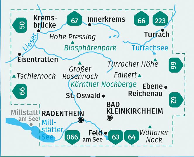 Beispielinhalt (Bild) KOMPASS Wanderkarte 063 Bad Kleinkirchheim, Biosphärenpark Kärntner Nockberge 1:25.000