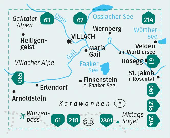 Beispielinhalt (Bild) KOMPASS Wanderkarte 062 Villach, Faaker See 1:25.000