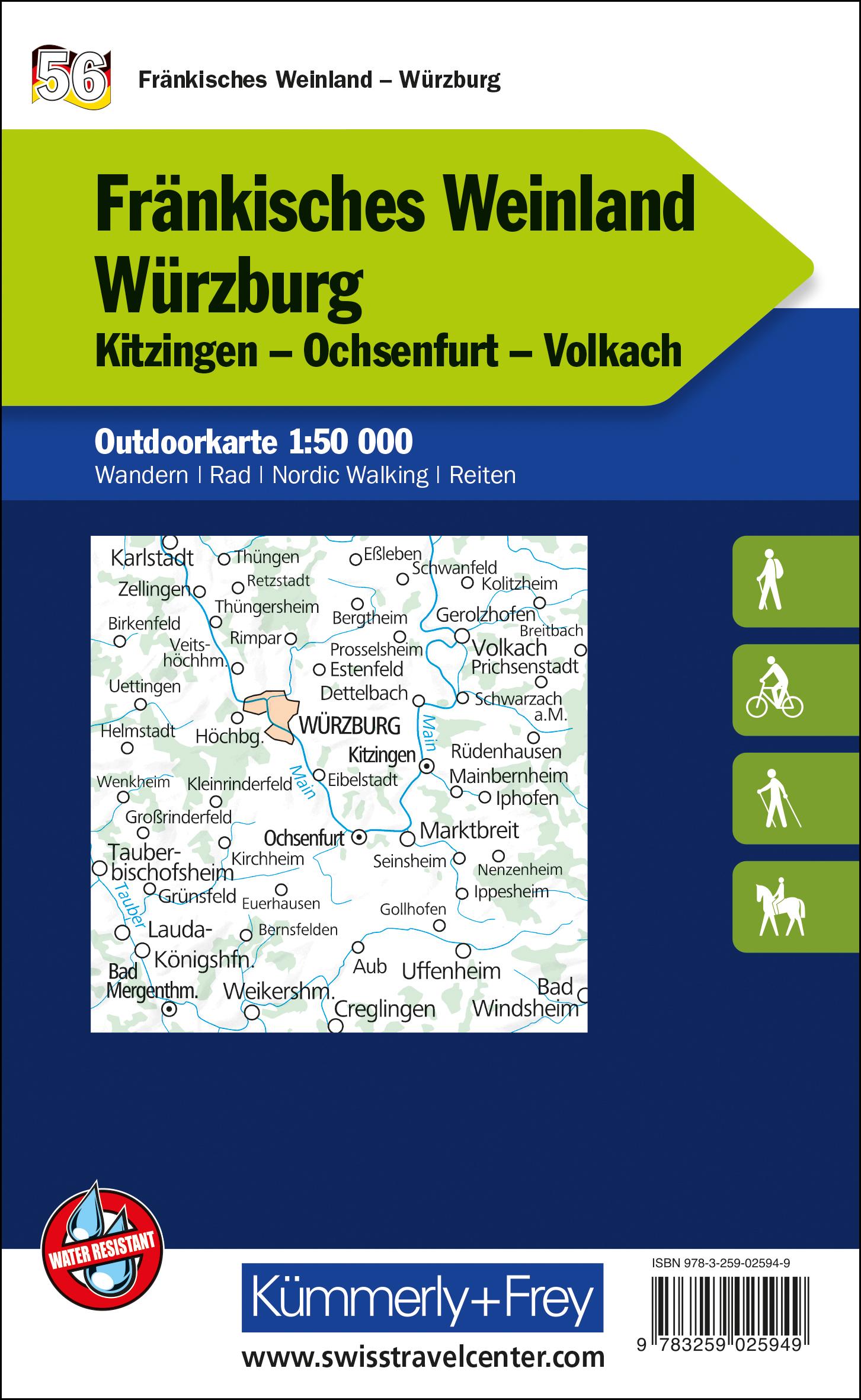 Rückseitencover Fränkisches Weinland - Würzburg Kitzingen, Ochsenfurt, Volkach Nr. 56 Outdoorkarte Deutschland 1:50 000