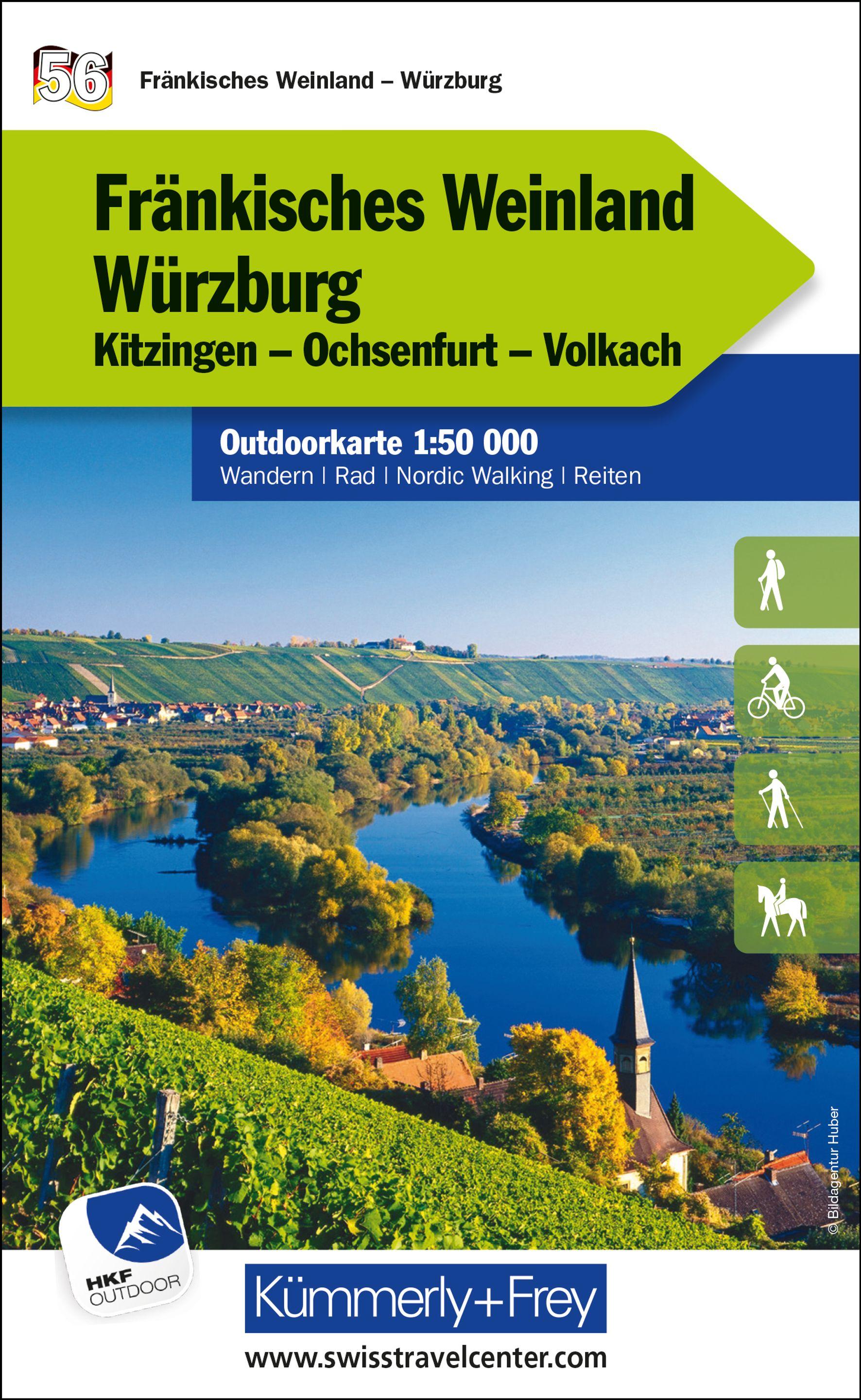 Vorderes Coverbild Fränkisches Weinland - Würzburg Kitzingen, Ochsenfurt, Volkach Nr. 56 Outdoorkarte Deutschland 1:50 000