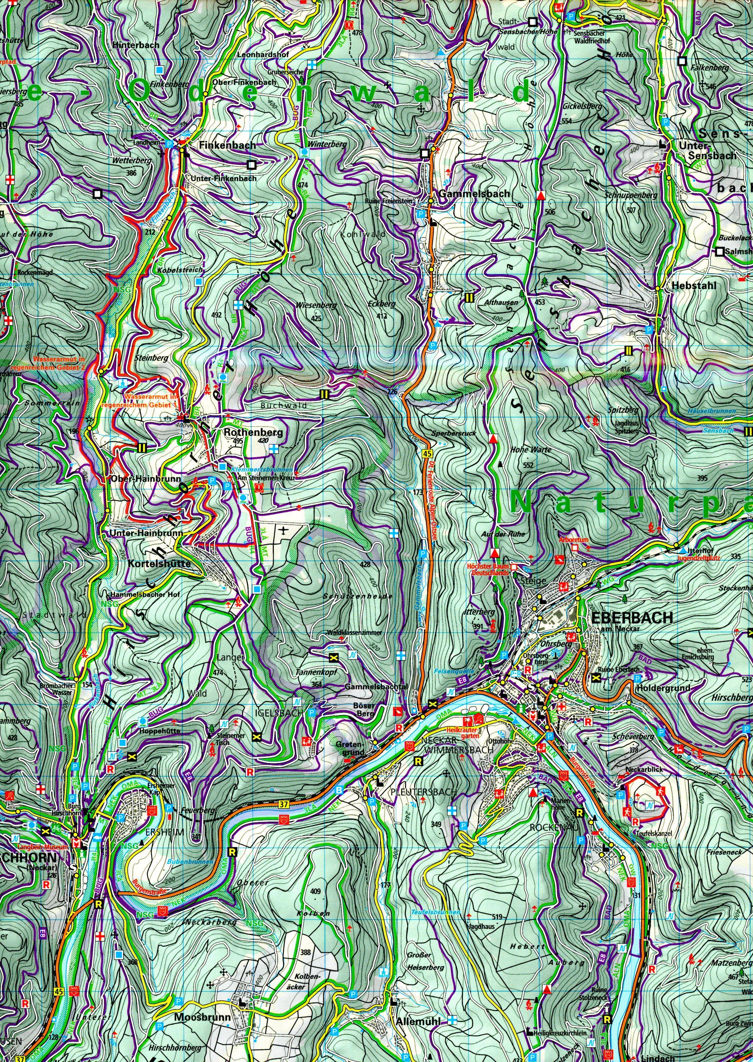 Beispielinhalt (Bild) Odenwald Bergstrasse, Heidelberg, Michelstadt, Eberbach Nr. 35 Outdoorkarte Deutschland 1:50 000