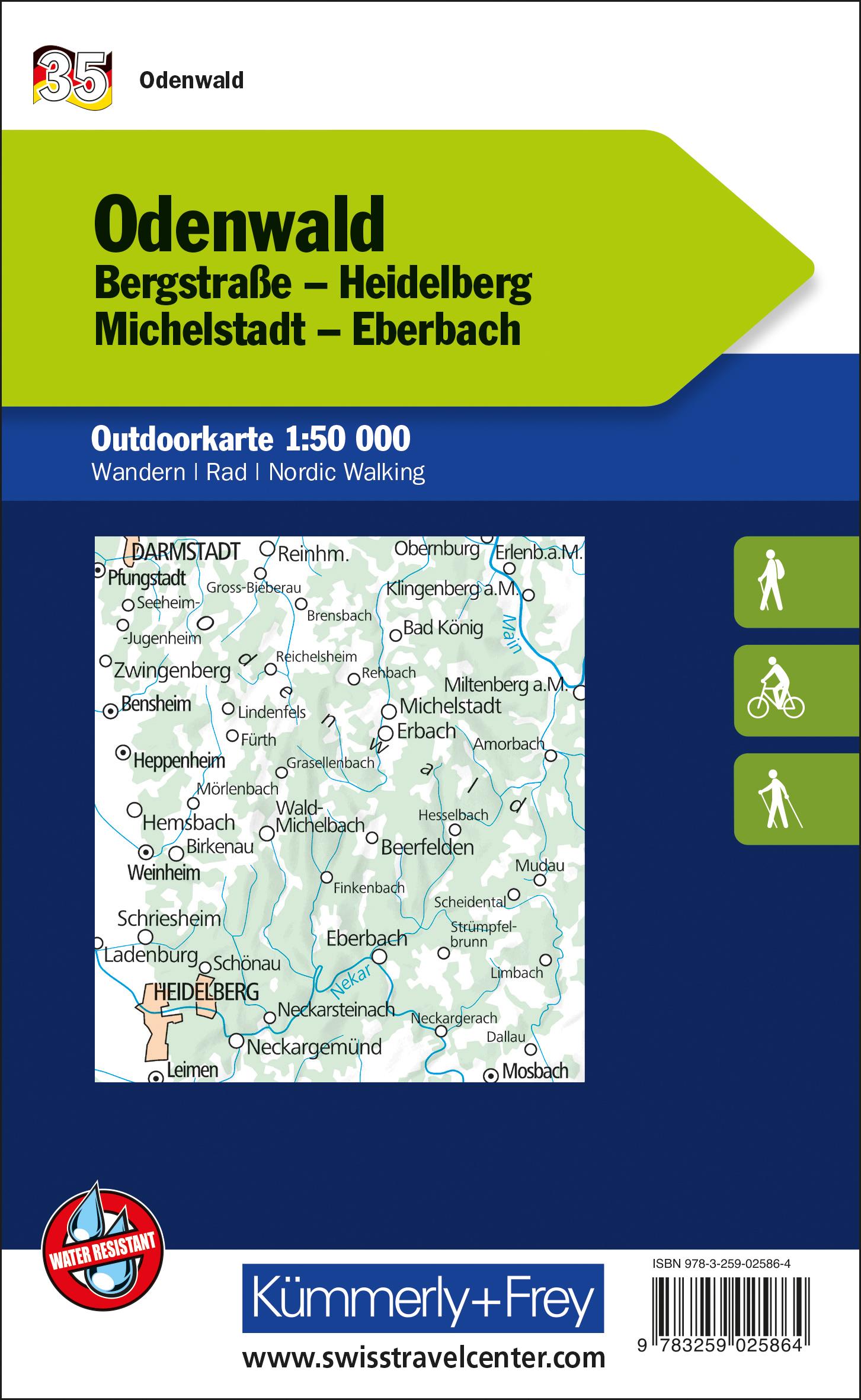 Rückseitencover Odenwald Bergstrasse, Heidelberg, Michelstadt, Eberbach Nr. 35 Outdoorkarte Deutschland 1:50 000