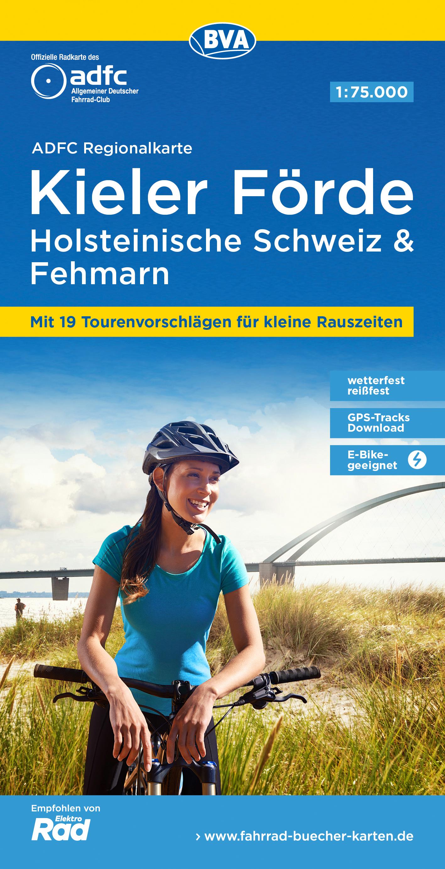 Vorderes Coverbild ADFC-Regionalkarte Kieler Förde Holsteinische Schweiz & Fehmarn, 1:75.000, mit Tagestourenvorschlägen, reiß- und wetterfest, E-Bike-geeignet, GPS-Tracks Download