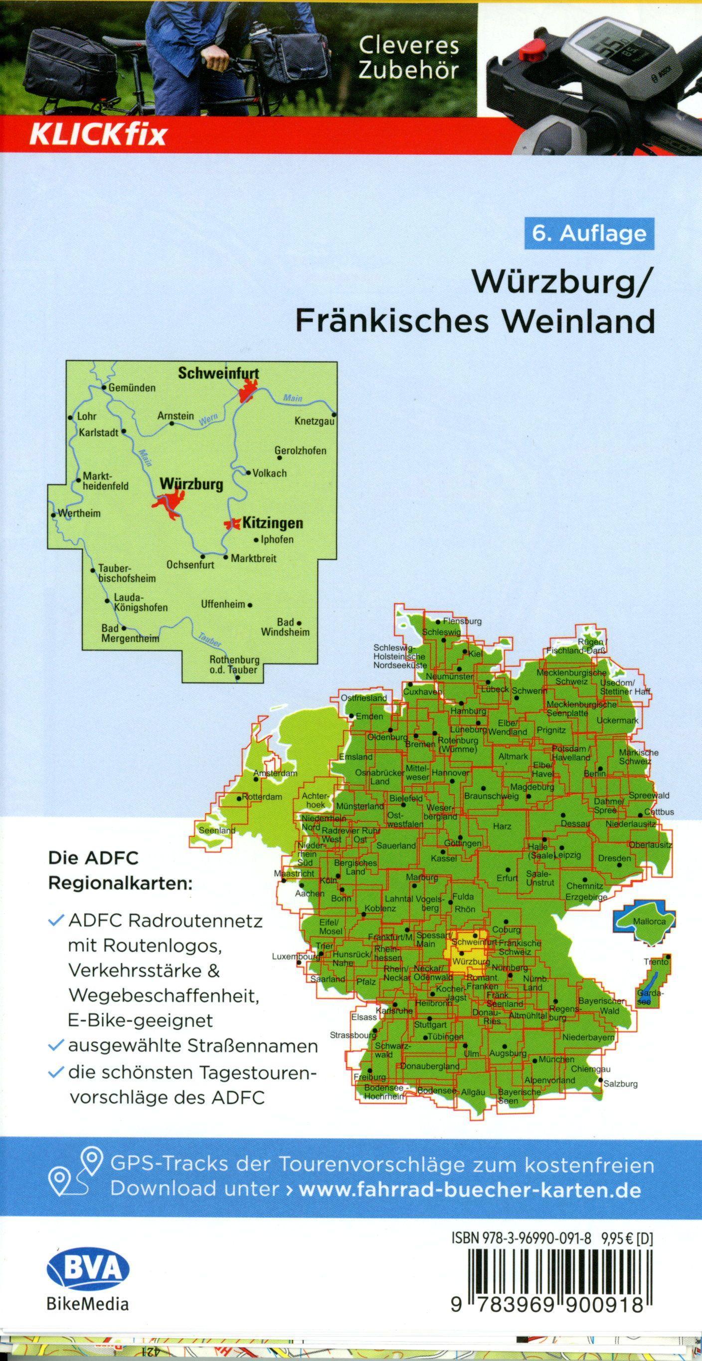 Beispielinhalt (Bild) ADFC-Regionalkarte Würzburg Fränkisches Weinland, 1:75.000, mit Tagestourenvorschlägen, reiß- und wetterfest, E-Bike-geeignet, GPS-Tracks Download
