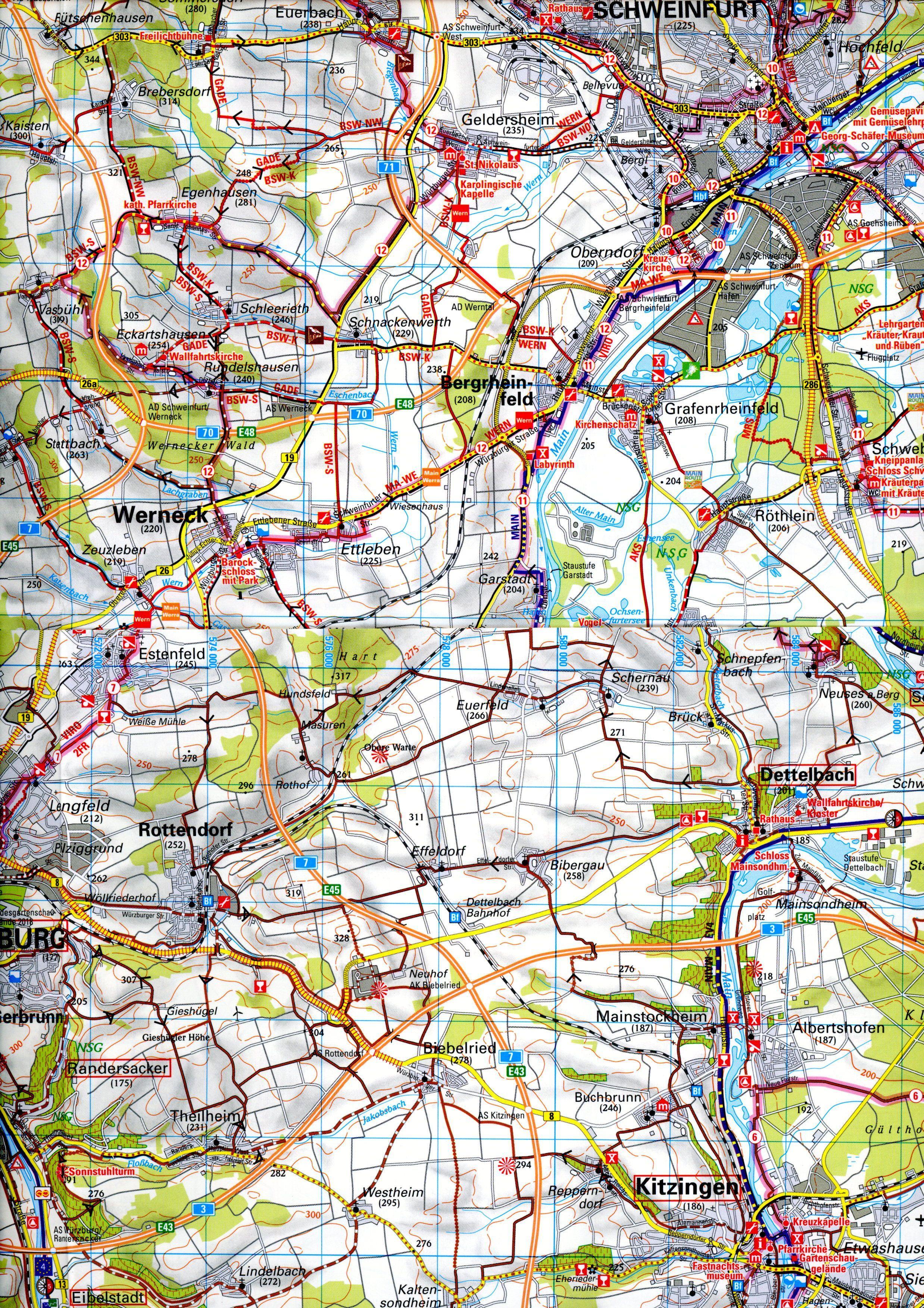 Beispielinhalt (Bild) ADFC-Regionalkarte Würzburg Fränkisches Weinland, 1:75.000, mit Tagestourenvorschlägen, reiß- und wetterfest, E-Bike-geeignet, GPS-Tracks Download