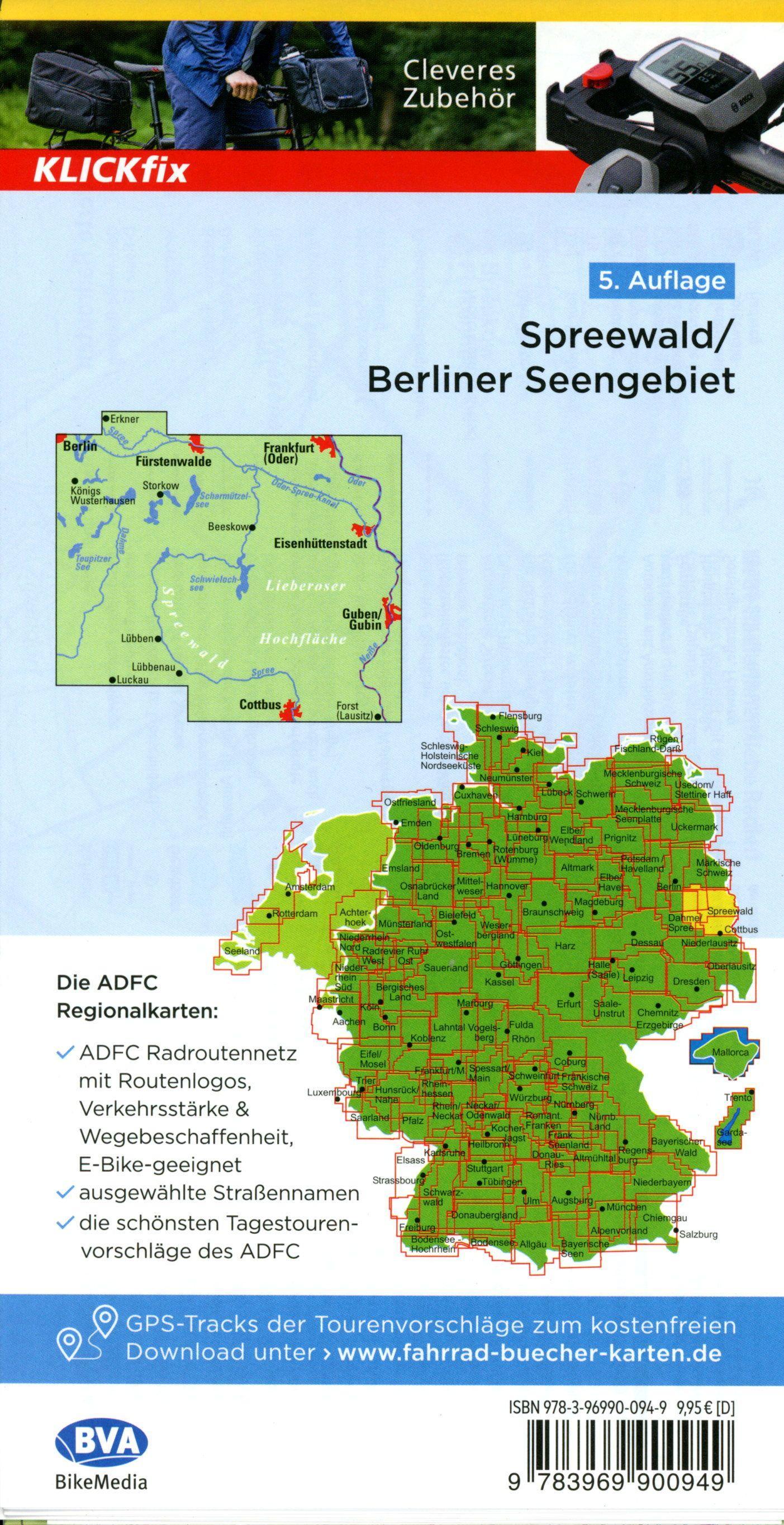Beispielinhalt (Bild) ADFC-Regionalkarte Spreewald Berliner Seengebiet, 1:75.000, mit Tagestourenvorschlägen, reiß- und wetterfest, E-Bike-geeignet, GPS-Tracks Download