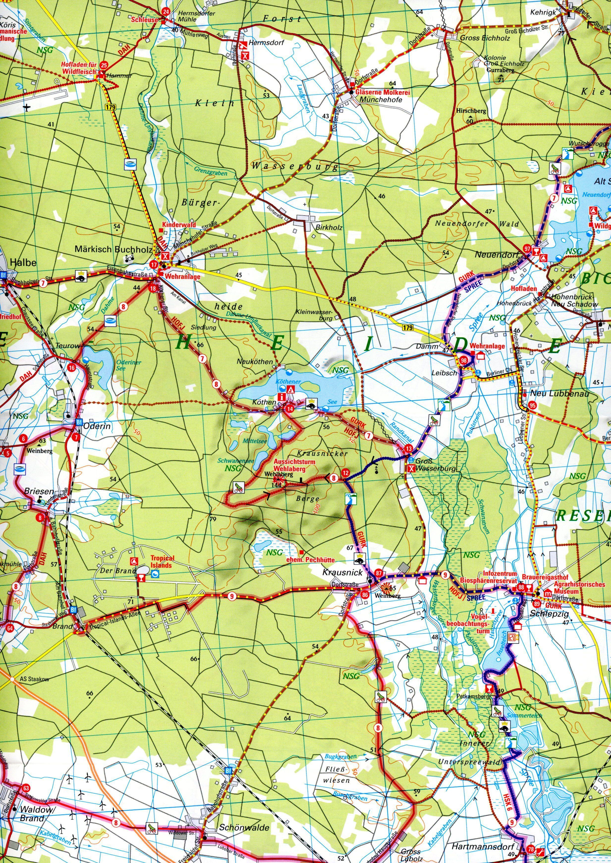 Beispielinhalt (Bild) ADFC-Regionalkarte Spreewald Berliner Seengebiet, 1:75.000, mit Tagestourenvorschlägen, reiß- und wetterfest, E-Bike-geeignet, GPS-Tracks Download