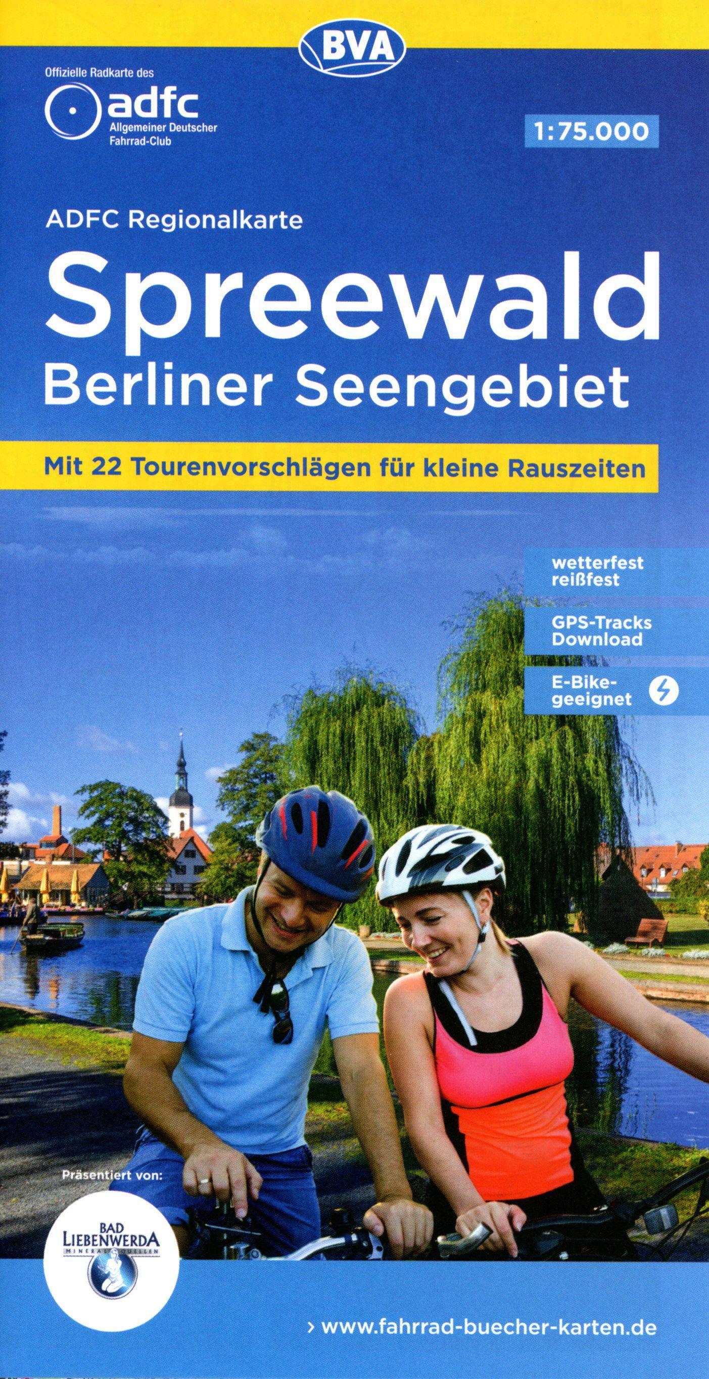 Vorderes Coverbild ADFC-Regionalkarte Spreewald Berliner Seengebiet, 1:75.000, mit Tagestourenvorschlägen, reiß- und wetterfest, E-Bike-geeignet, GPS-Tracks Download