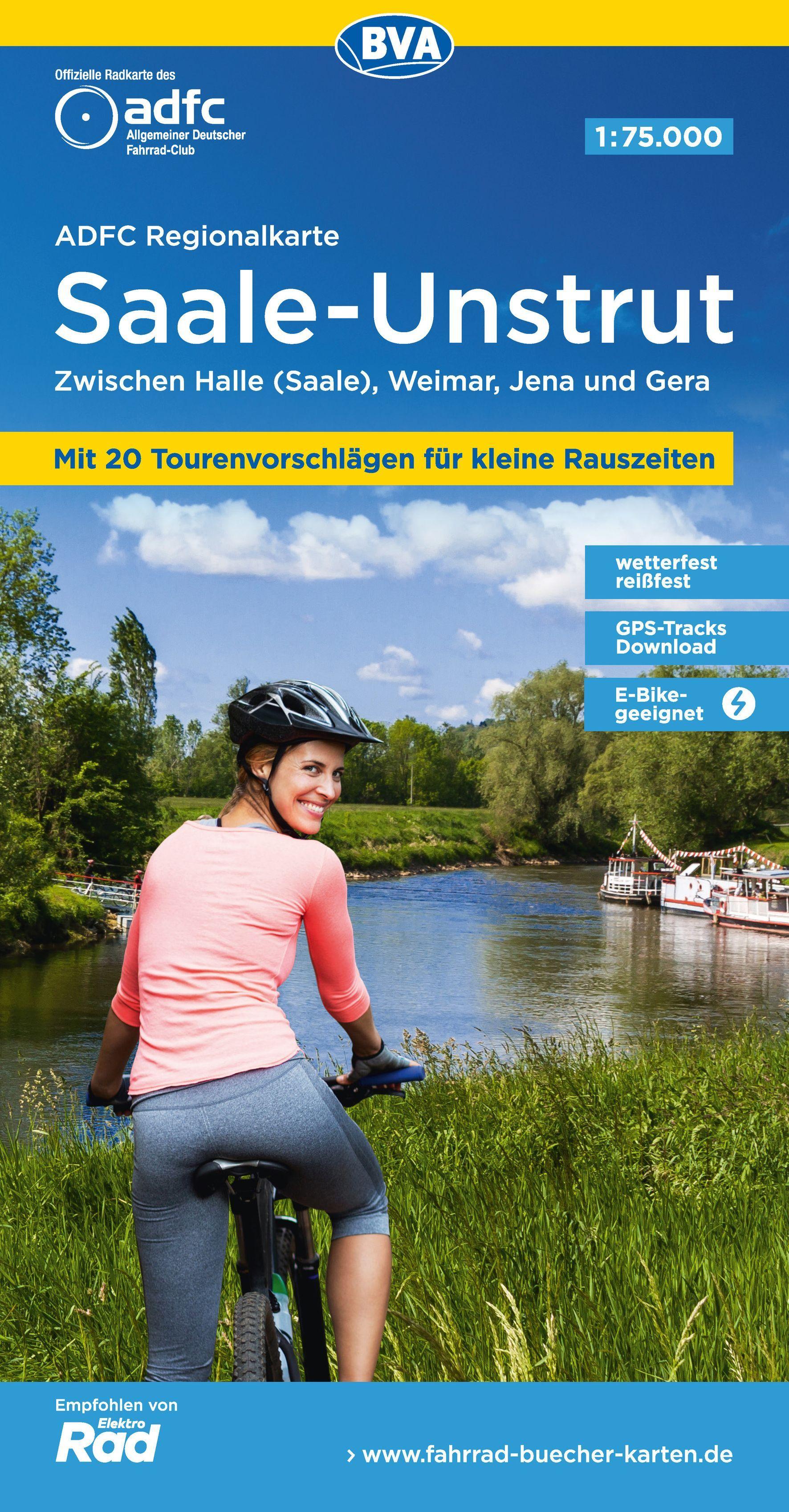 Vorderes Coverbild ADFC-Regionalkarte Saale-Unstrut, 1:75.000, mit Tagestourenvorschlägen, reiß- und wetterfest, E-Bike-geeignet, GPS-Tracks Download