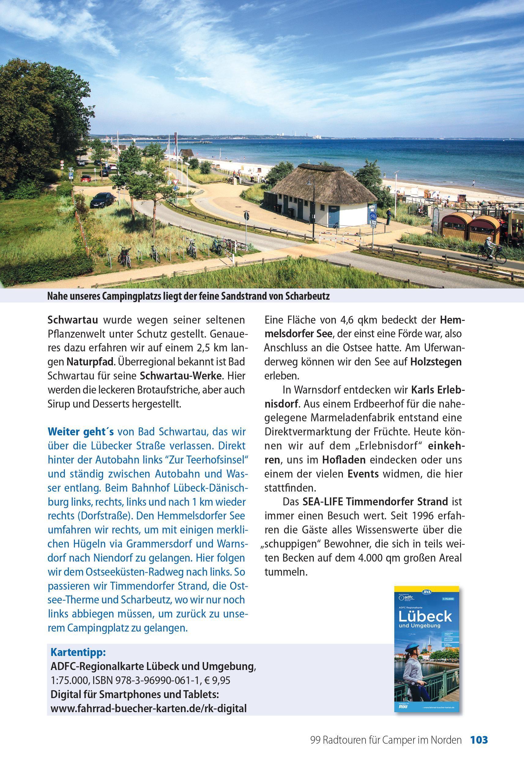 Beispielinhalt (Bild) Die 99 schönsten Radtouren für Camper in Norddeutschland, Dänemark und den nördlichen Niederlanden, E-Bike geeignet, mit GPX-Tracks-Download