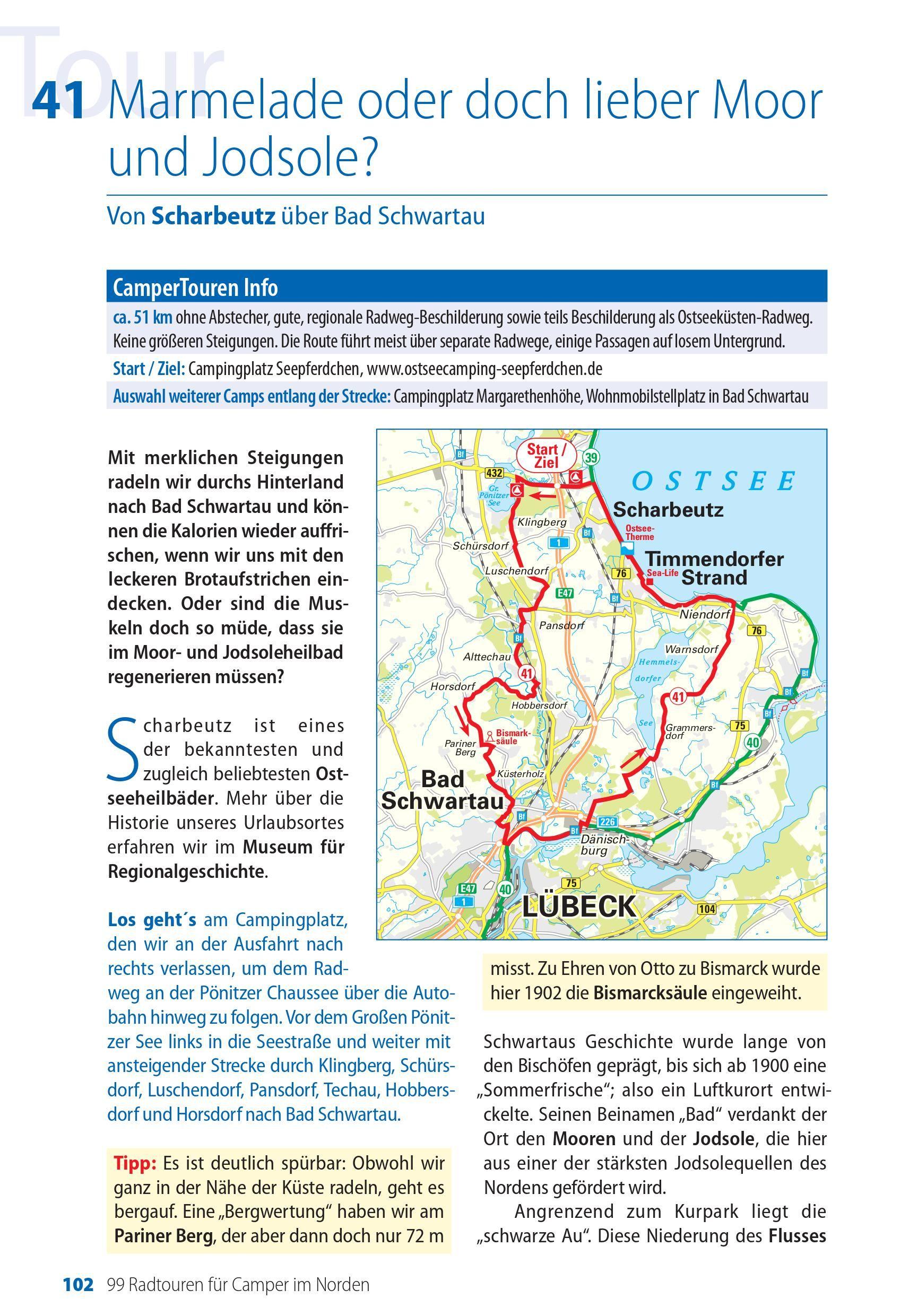 Beispielinhalt (Bild) Die 99 schönsten Radtouren für Camper in Norddeutschland, Dänemark und den nördlichen Niederlanden, E-Bike geeignet, mit GPX-Tracks-Download