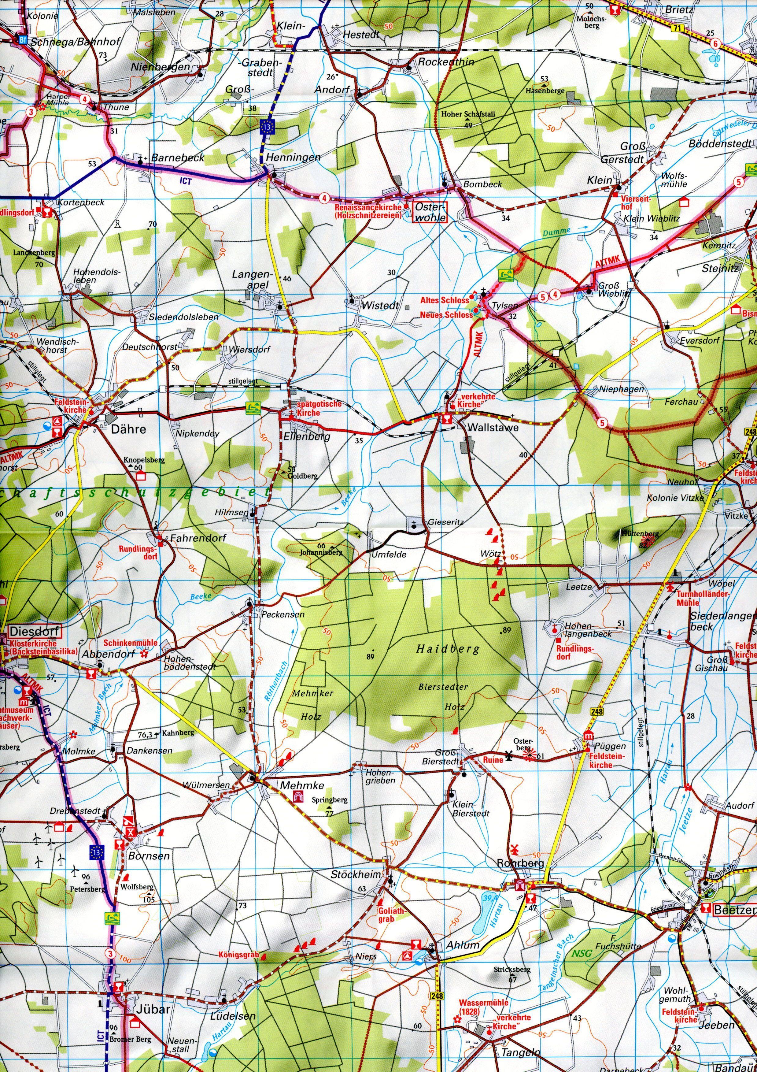 Beispielinhalt (Bild) ADFC Regionalkarte Altmark, 1:75.000, mit Tagestourenvorschlägen, reiß- und wetterfest, E-Bike-geeignet, mit Knotenpunkten, GPS-Tracks Download