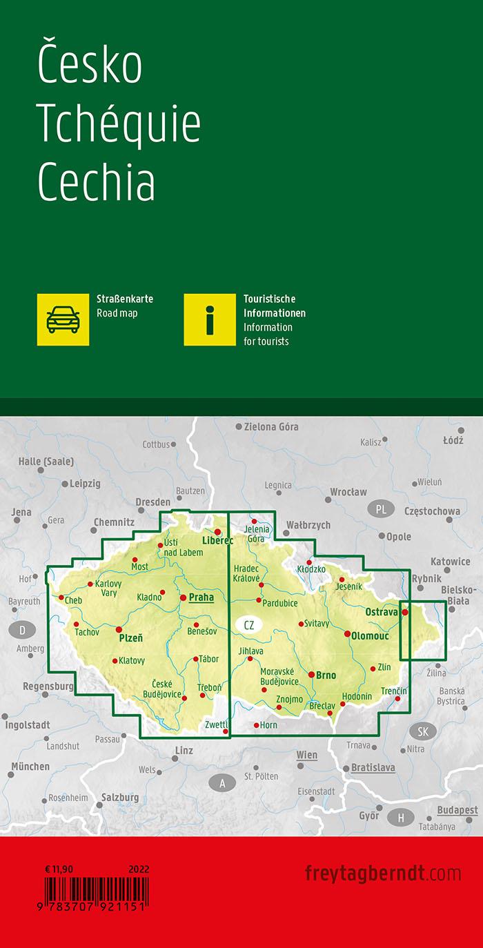 Rückseitencover Tschechien, Straßenkarte 1:250.000, freytag & berndt